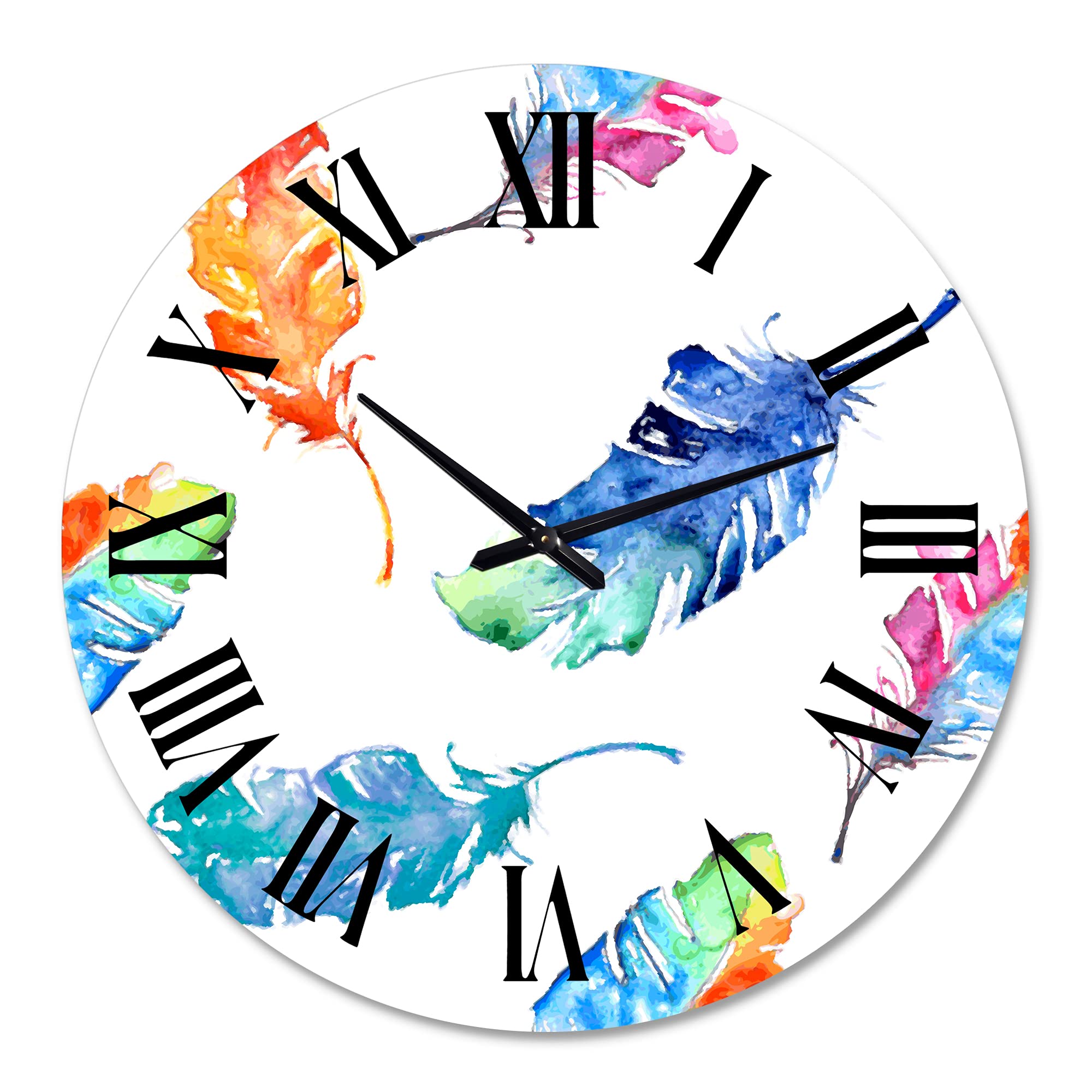 Bohemian Eclectic Wall Clock with Ethnic Blue Feathers - Large Animal-Themed Wall Decor for Living Room, Bedroom, or Office - Perfect for Boho, Farmhouse & Eclectic Home Decor Styles