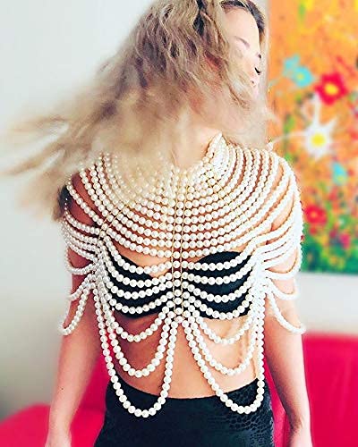 CCbodily Pearl Body Chain Bra - Elegant Shoulder Necklace & Bra Chain Jewelry for Women | Perfect for Beach, Festival, and Boho Fashion Outfits