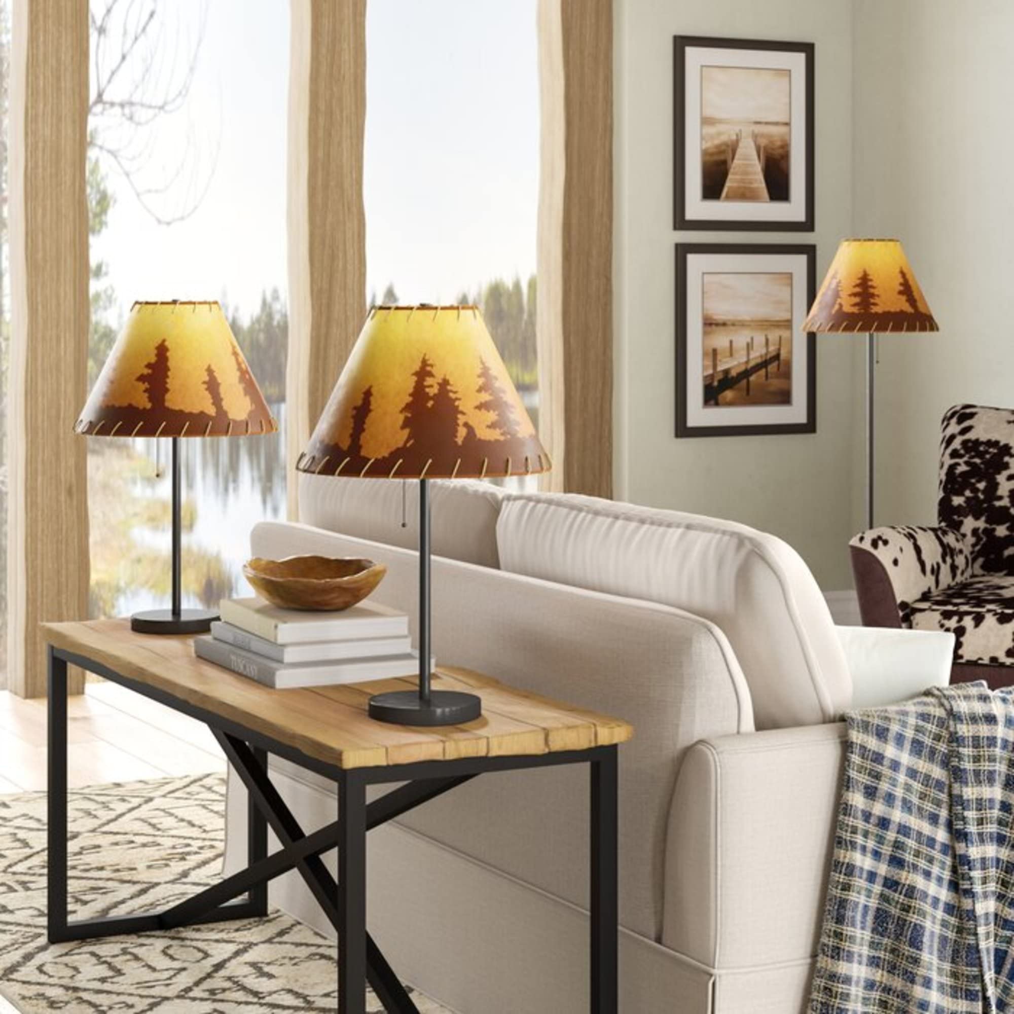 Rustic Cabin Lodge 3-Piece Table & Floor Lamp Set by Catalina Lighting - 58