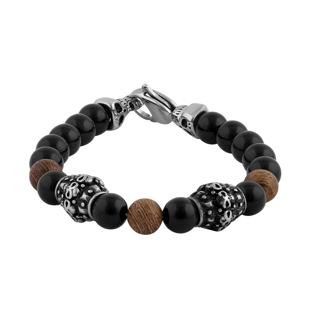 Elegant Stainless Steel Bracelet with Black & Jasper Beads - Stylish Unisex Jewelry for Everyday Wear, Gifts & Special Occasions