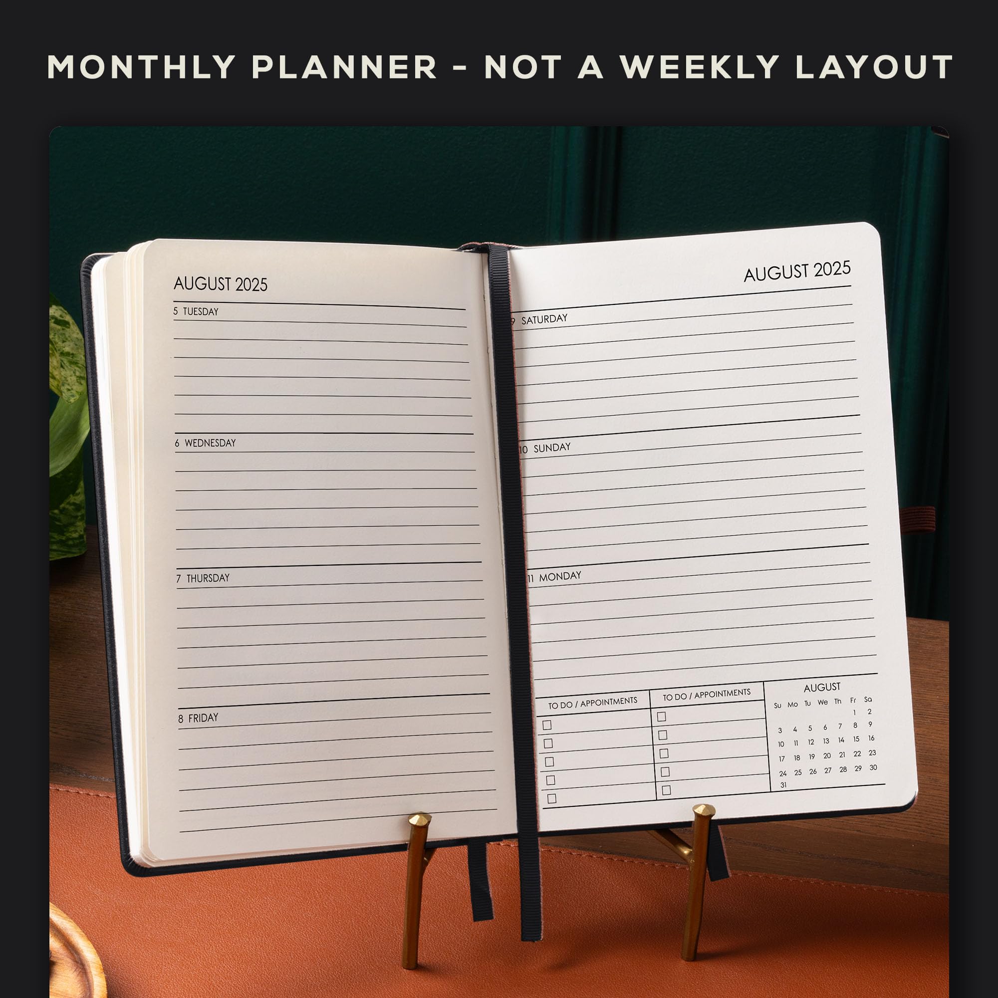 Beechmore Books 2025 Premium A5 Planner - Black Vegan Leather Hardcover Journal with 120gsm Thick Paper | Yearly & Monthly Views, Goal Setting, Appointment Scheduling | Perfect for Work, School & Personal Organization | Gift Box Included