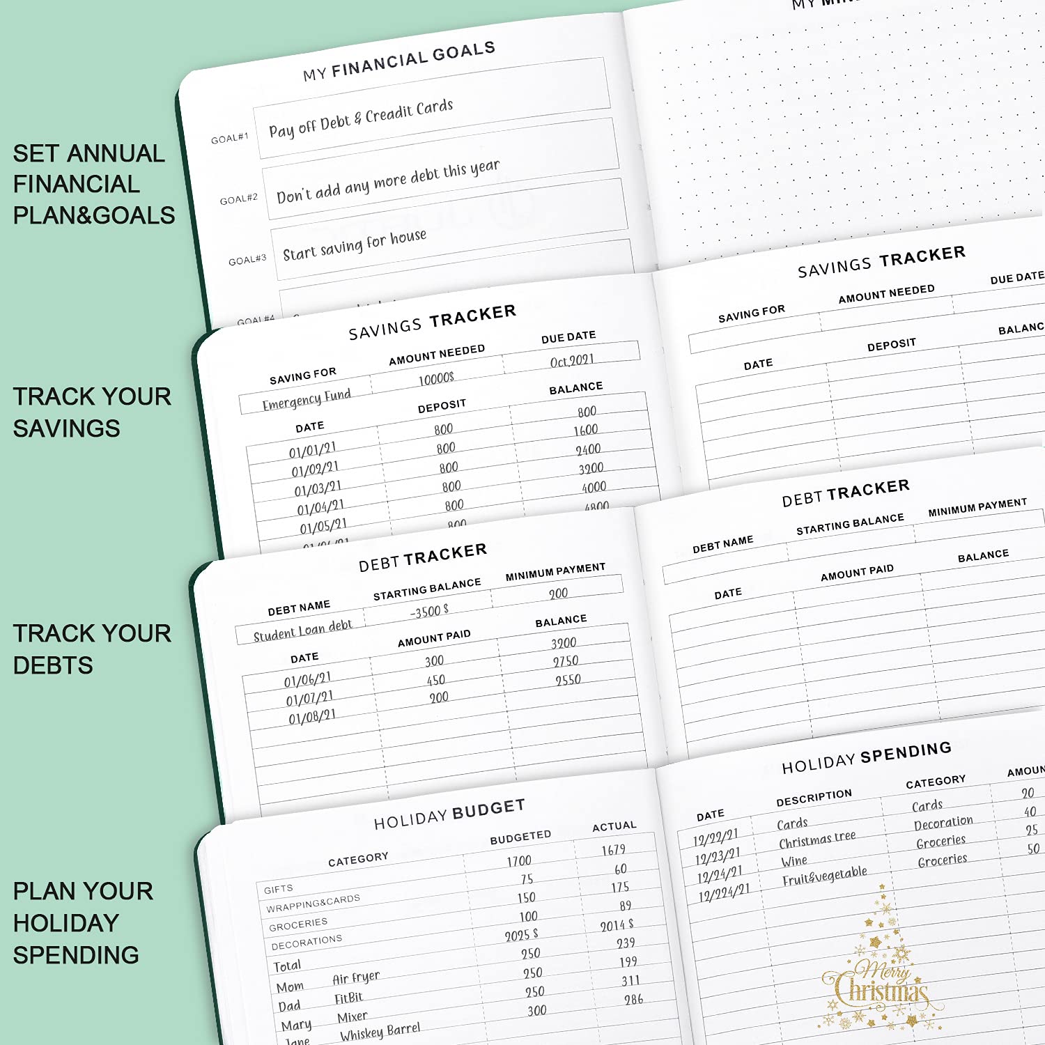 JUBTIC 2025 Monthly Budget Planner - Undated Financial Organizer with Expense Tracker Notebook | A5 Account Book for Home & Office | Dark Green | Perfect for Personal Finance Management & Budget Tracking