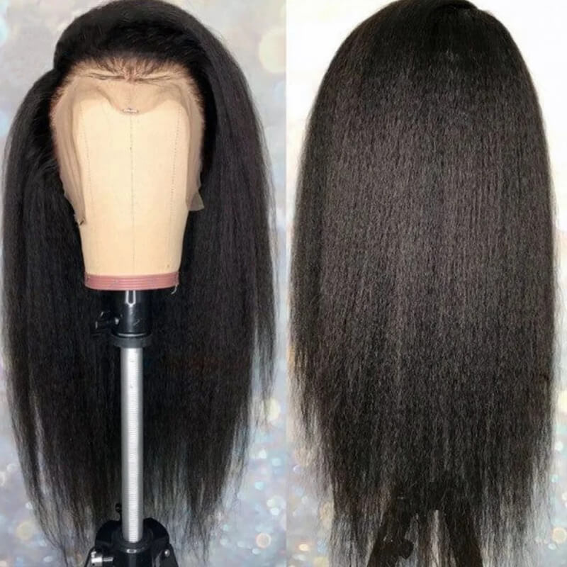 Kinky Straight Human Hair Wigs with Pre-Plucked Lace Frontal - Natural Looking & Breathable for Daily Wear, Parties & Cosplay