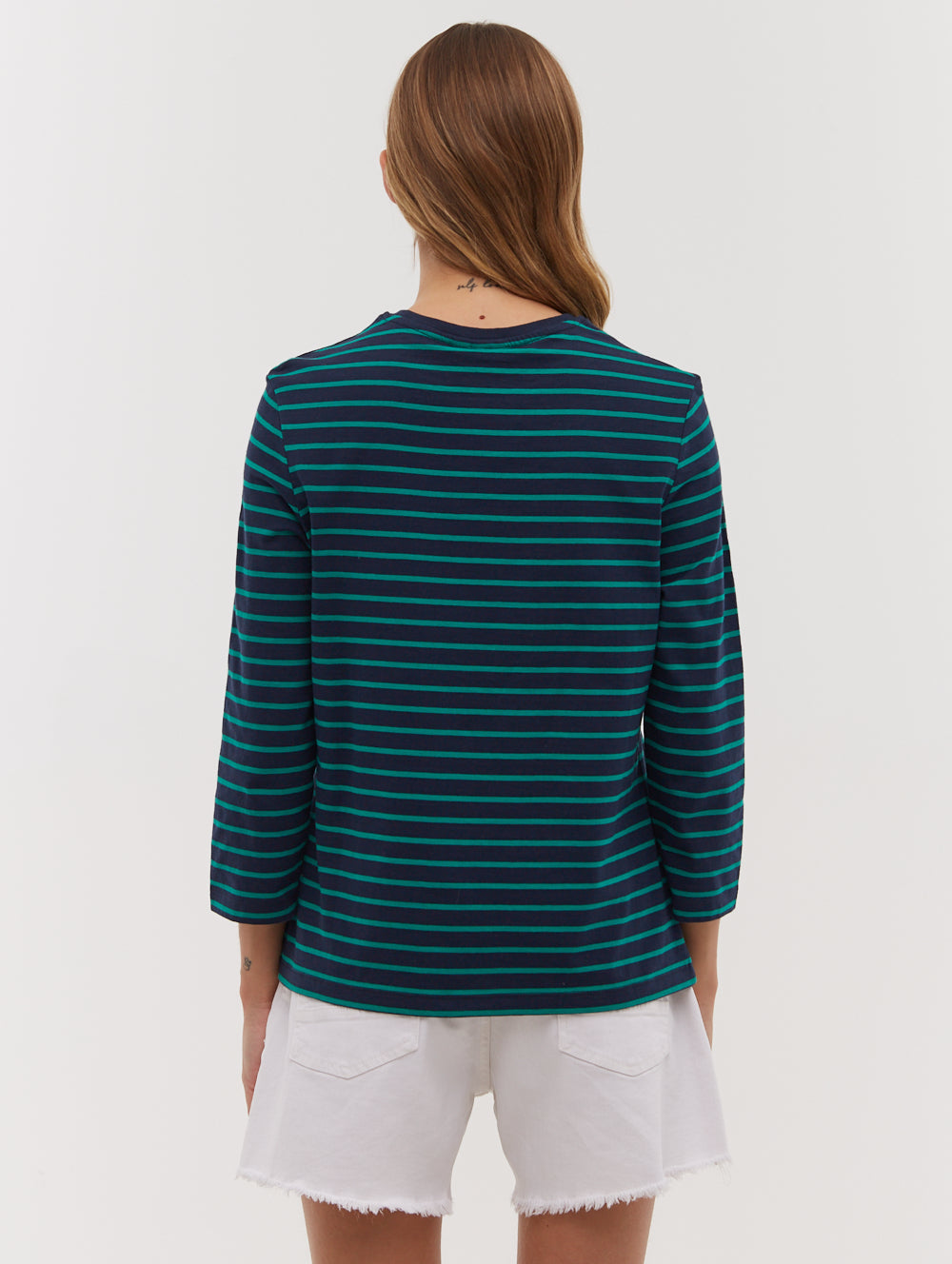 Lesedi 3/4 Sleeve Striped T-Shirt for Women - Casual Comfort Fit Cotton Top for Everyday Wear & Summer Outfits