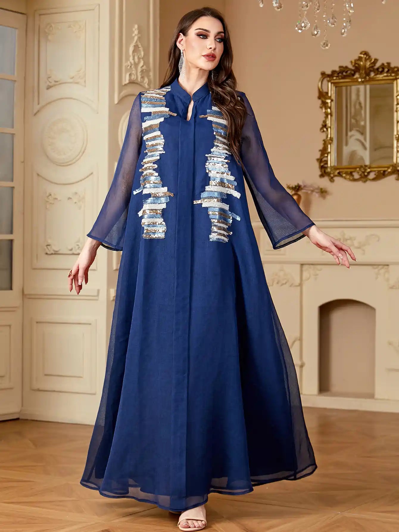 Elegant Eid Sequins Embroidery Caftan Dress for Women - Party & Wedding Guest Outfit - Perfect for Holiday Celebrations, Bridal Showers, and Special Occasions