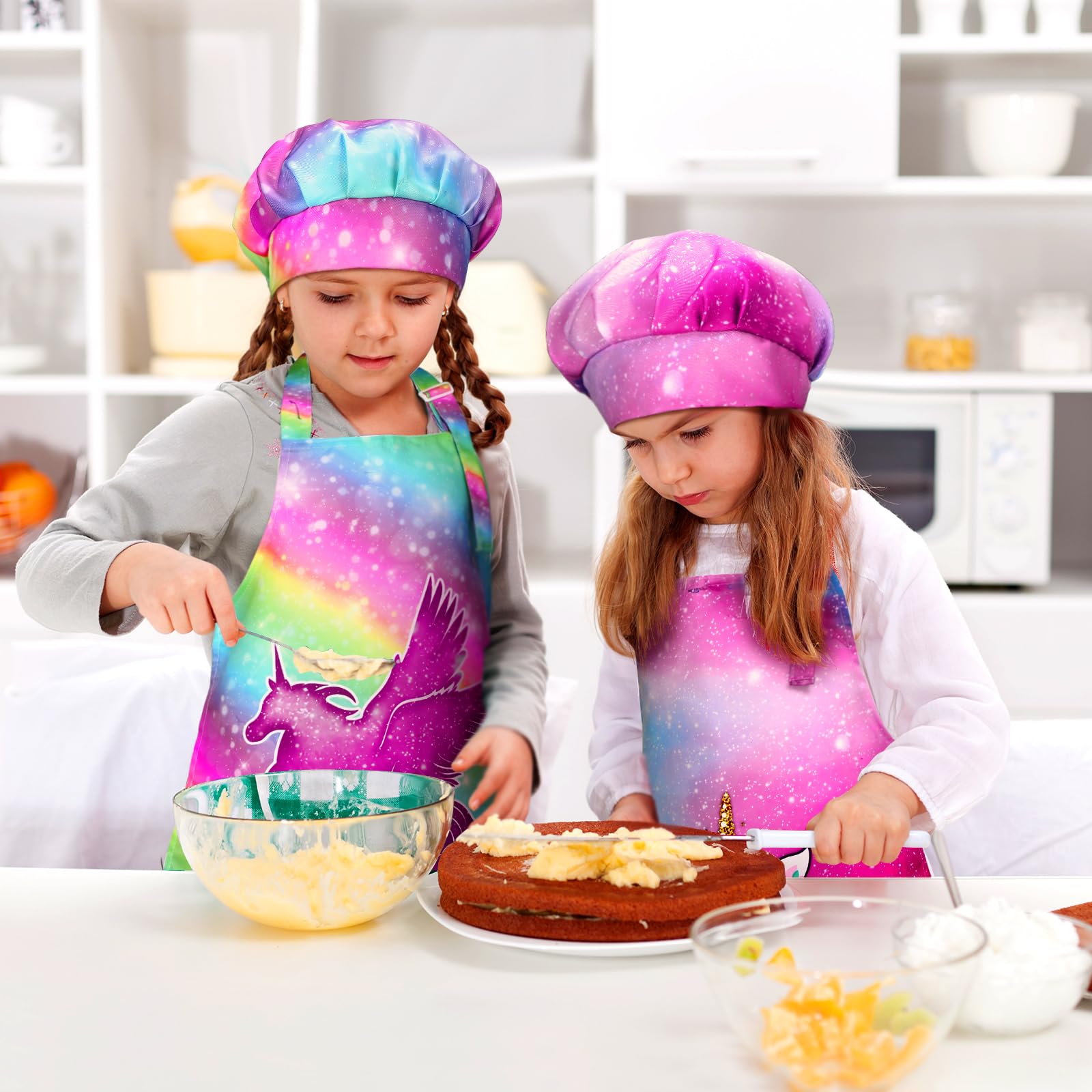**Hercicy 8-Piece Kids Apron and Chef Hat Set for Cooking, Baking & Painting - Toddler & Girls Ages 5-12 - Includes Oven Mittens - Perfect for Pretend Play, Kitchen Help & Art Activities**