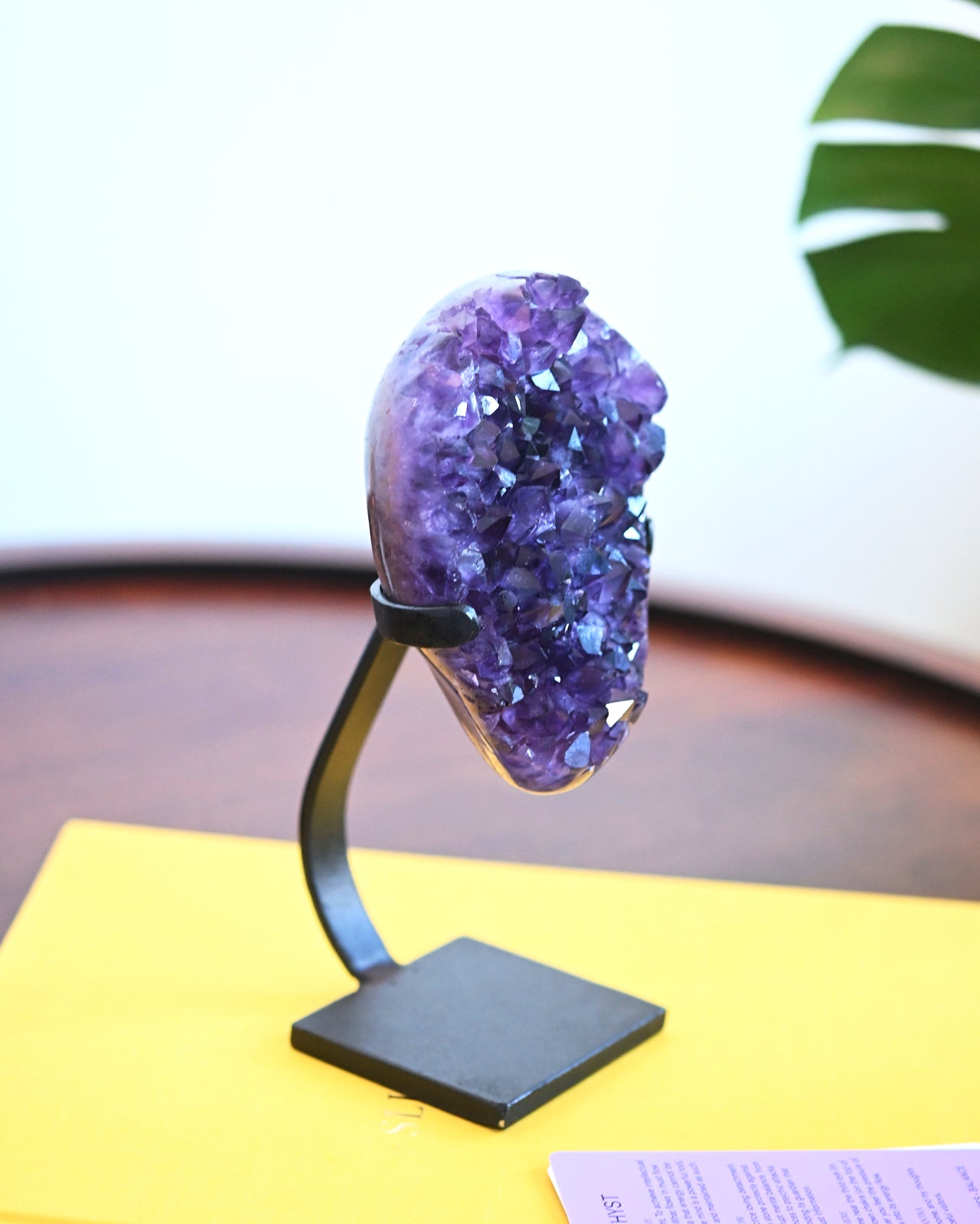 Natural Amethyst Crystal Geode on Wooden Stand - 3.9lbs Healing Stone for Home Decor, Meditation & Spiritual Gifts
