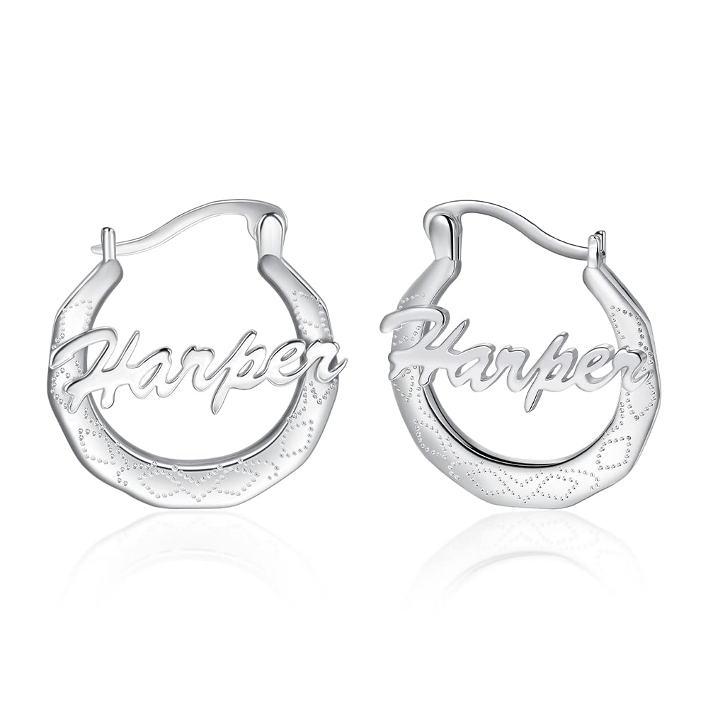 Personalized Bamboo Hoop Earrings with Custom Name - Big Oversized Hip Hop Earrings for Women, Wife, Mom, Daughter, Sister - Perfect for Birthday Parties, Graduation Gifts & Everyday Fashion Accessories