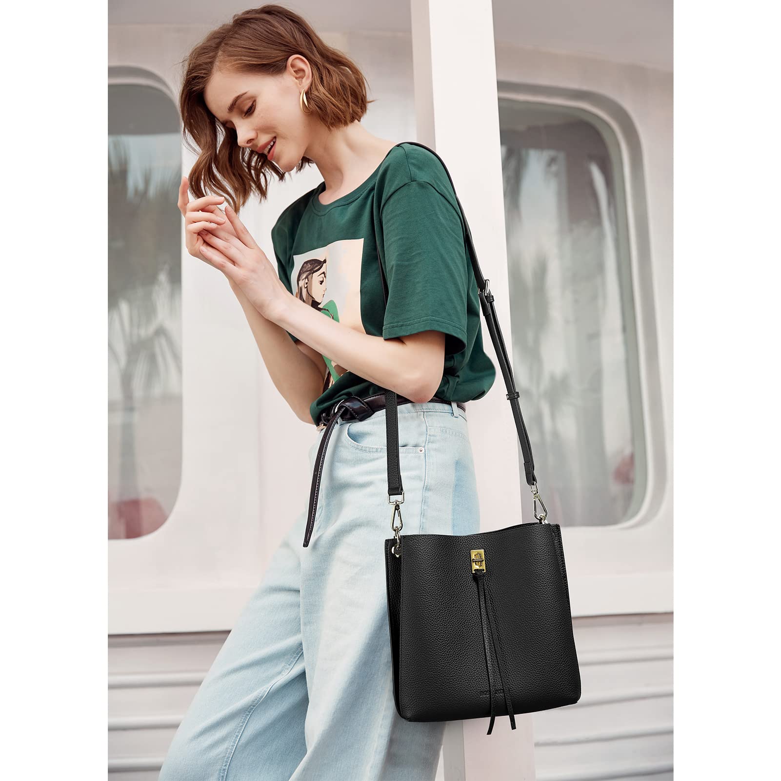 BOSTANTEN Genuine Leather Women's Handbags - Stylish Tote, Crossbody & Shoulder Bags for Work, Travel & Everyday Use | Designer Purse for Women | Perfect Office Bag & Daily Essentials Carrier