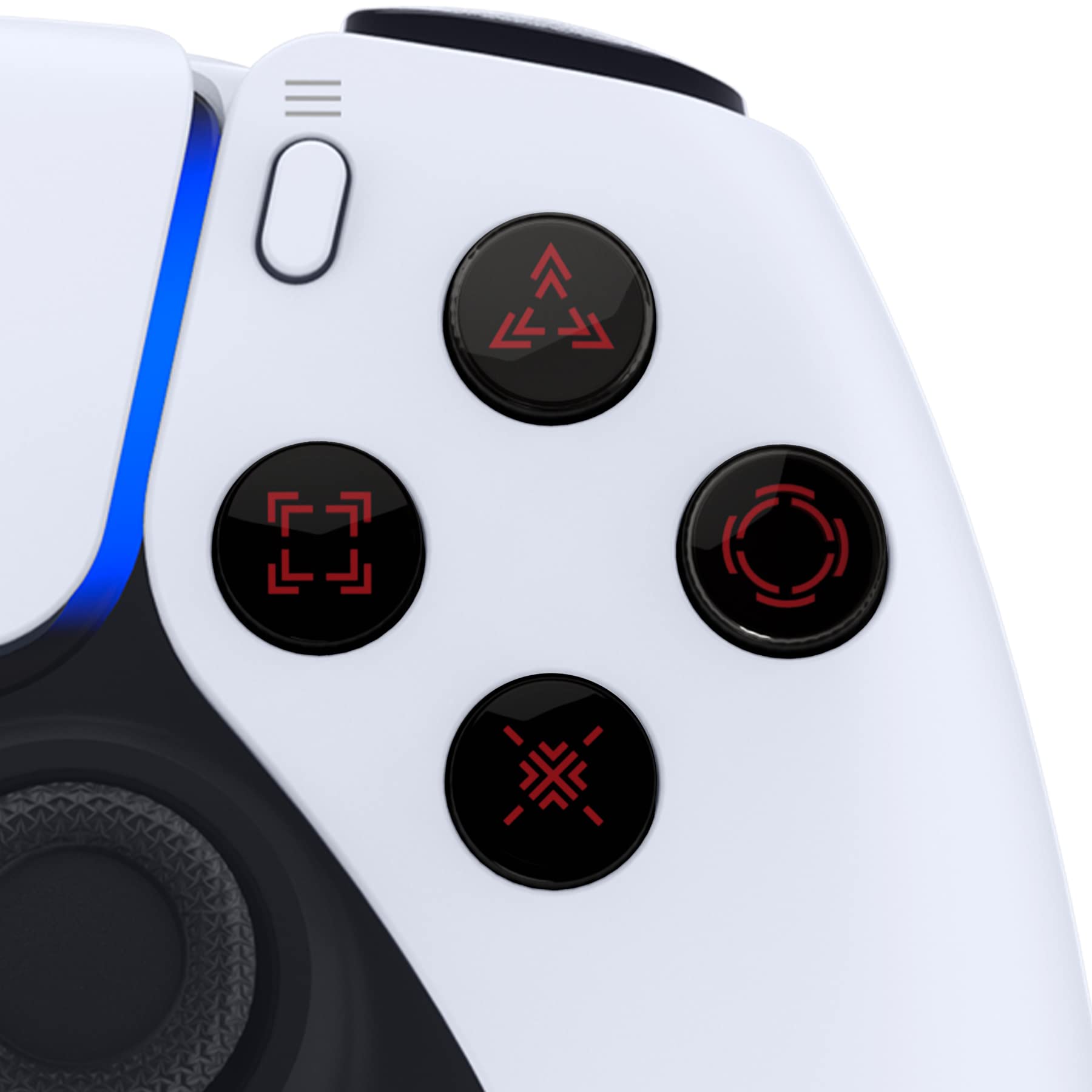 eXtremeRate Custom D-Pad & Action Buttons for PS5 Controller - Black, Clear & Carmine Red Three-Tone Design with Redesigned Symbols | Enhanced Gaming Performance for FPS, Fighting & Action Games