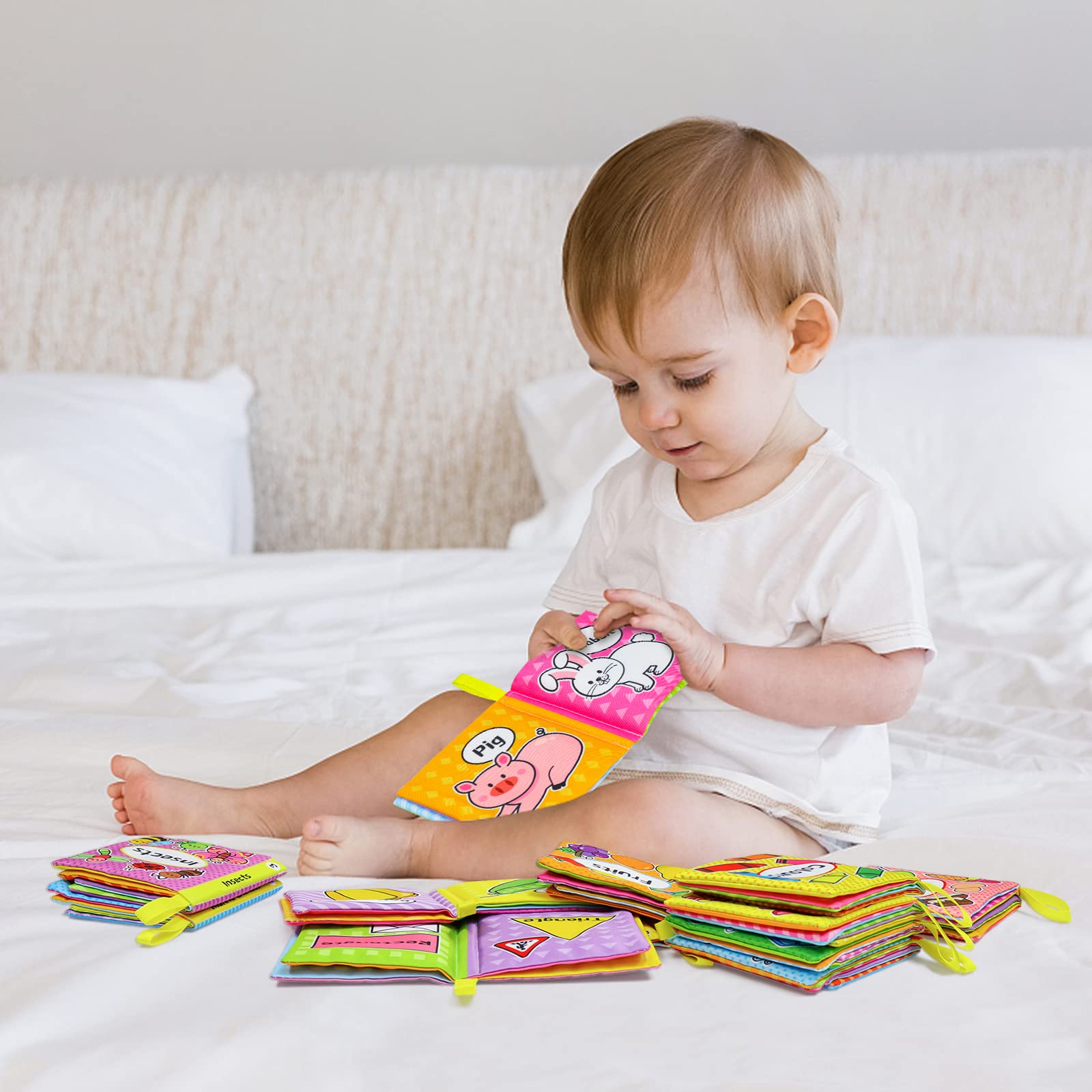 OKOOKO 12PCS Soft Baby Cloth Books - Washable Crinkle Bath Books for Newborns, Infants & Toddlers | Non-Toxic Early Learning Educational Toys for Preschool Kids | Perfect for Bathtime, Bedtime & Travel