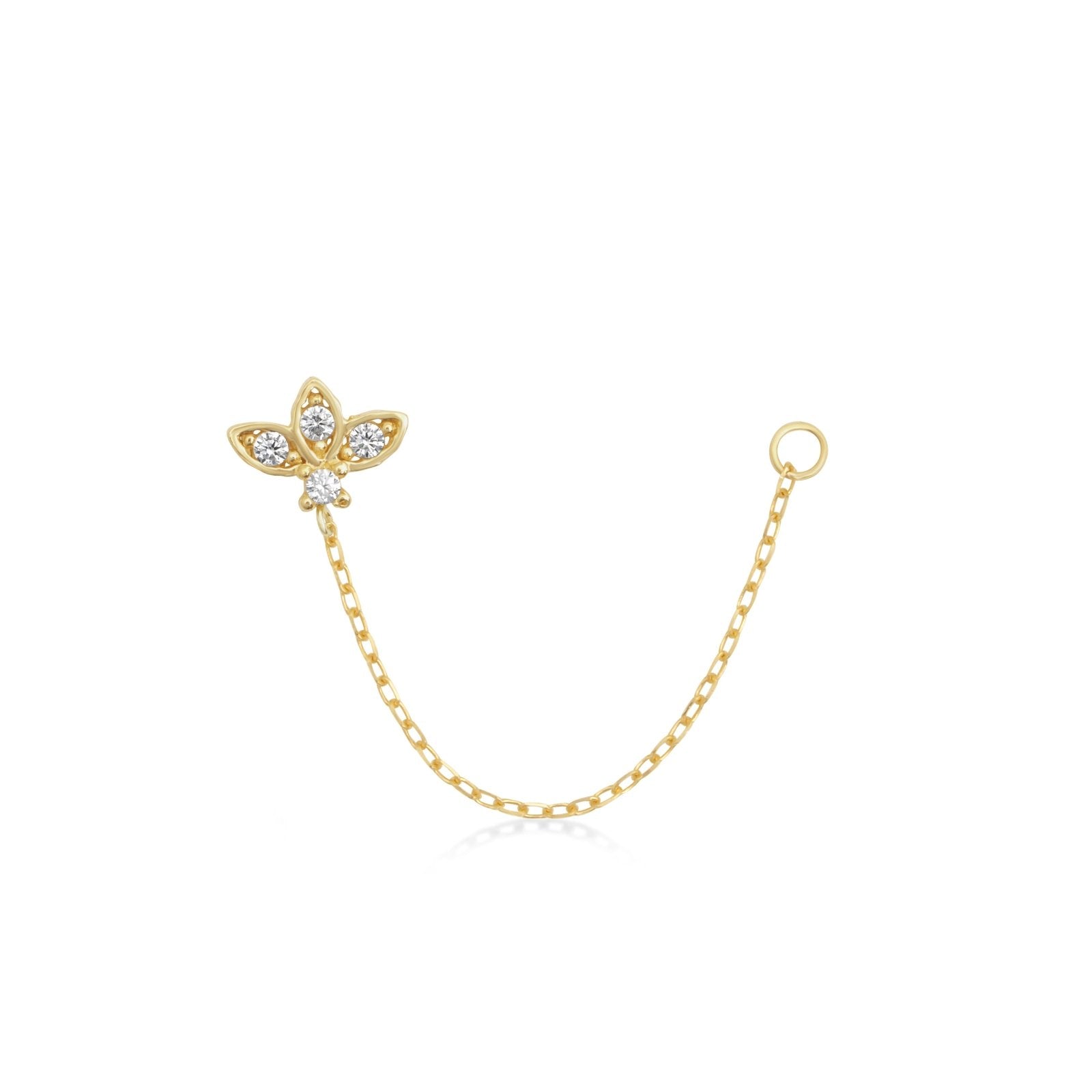 14K Solid Yellow Gold Studded Lotus Chain Earrings for Women - Elegant Boho Jewelry for Parties, Weddings & Everyday Wear