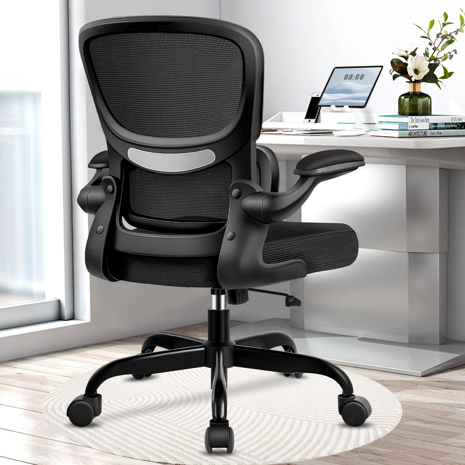 Ergonomic Office Chair with Lumbar Support - Adjustable Mesh Desk Chair for Home & Office - Breathable Mid Back Computer Chair with Reclining Function - Perfect for Long Work Hours & Gaming Sessions - Black