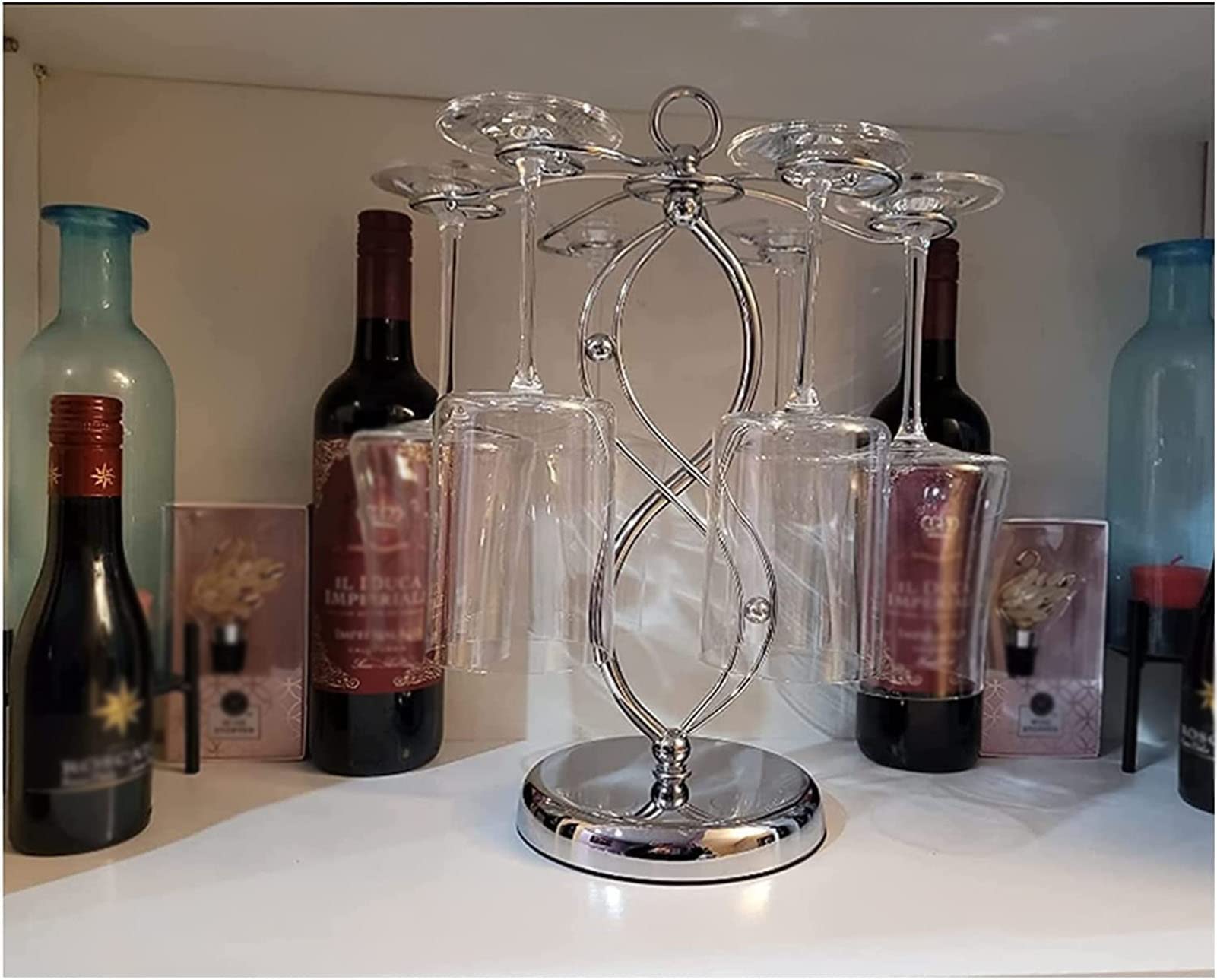 Freestanding Countertop Wine Glass Holder - Spiral Air Drying Rack for Stemware Storage with G-Shaped Hooks | Perfect for Kitchen, Bar, and Dining Room Organization