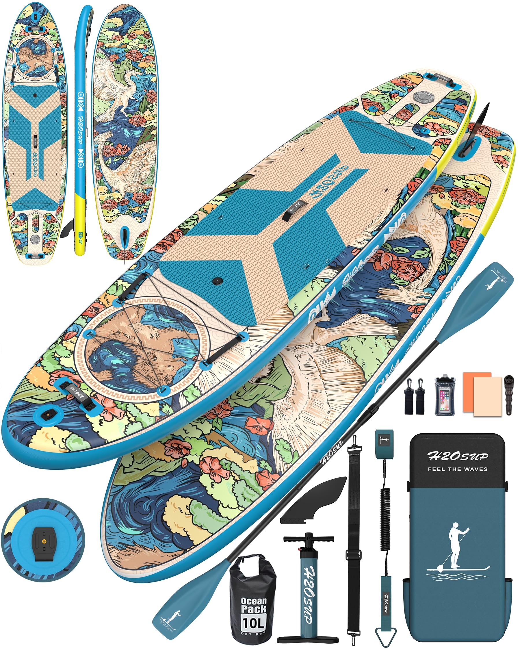 H2OSUP Inflatable Stand Up Paddle Board - Wide Stable Design for Adults with Premium SUP Accessories | Perfect for Fishing, Yoga & Water Exploration