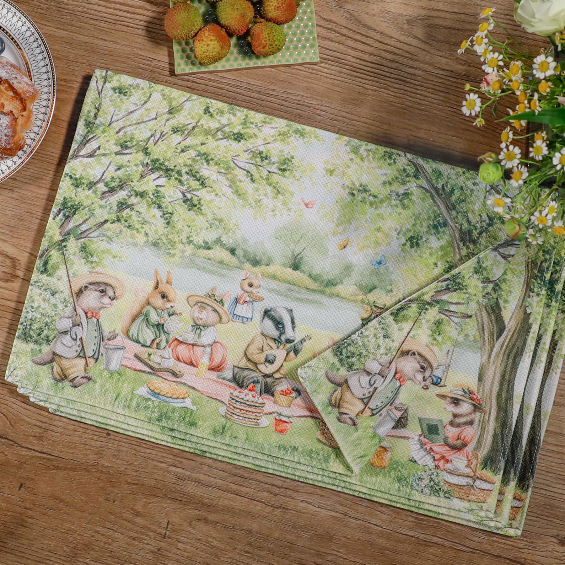 Easter Placemats Set of 4 - Heat Resistant Washable Cloth Table Mats for Kids Kitchen, Farmhouse & Spring Summer Decor | Indoor Dining & Holiday Party Decorations