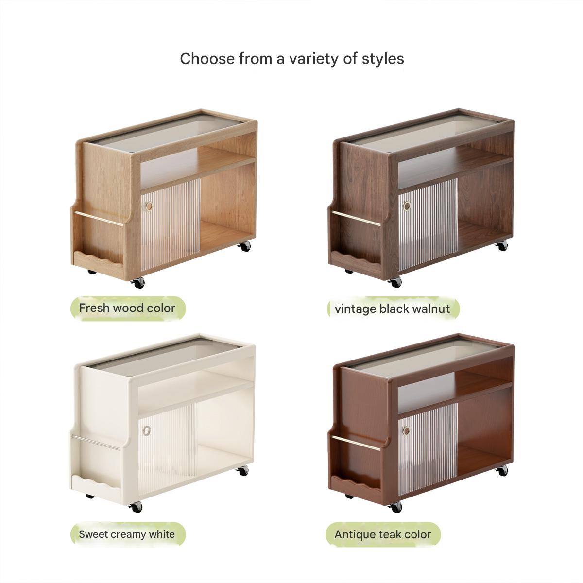 Solid Wood Mobile Glass Side Table - Oak, Poplar, Black Walnut - Perfect for Living Room, Bedroom or Office Use
