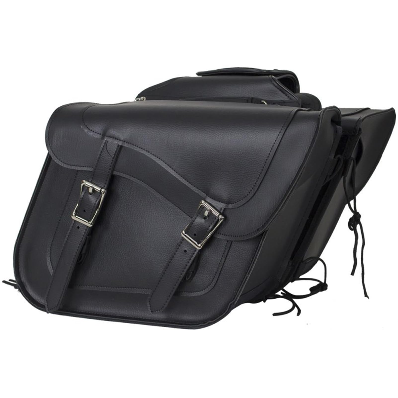 Premium Faux Leather Motorcycle Saddle Bags - Universal Throw Over Side Bags for Honda Shadow, Sportster, Softail, Dyna & V-Star - Waterproof PVC Storage with Secure Straps (Black, Stud-Free) - Perfect for Cruiser Rides, Road Trips & Daily Commuting