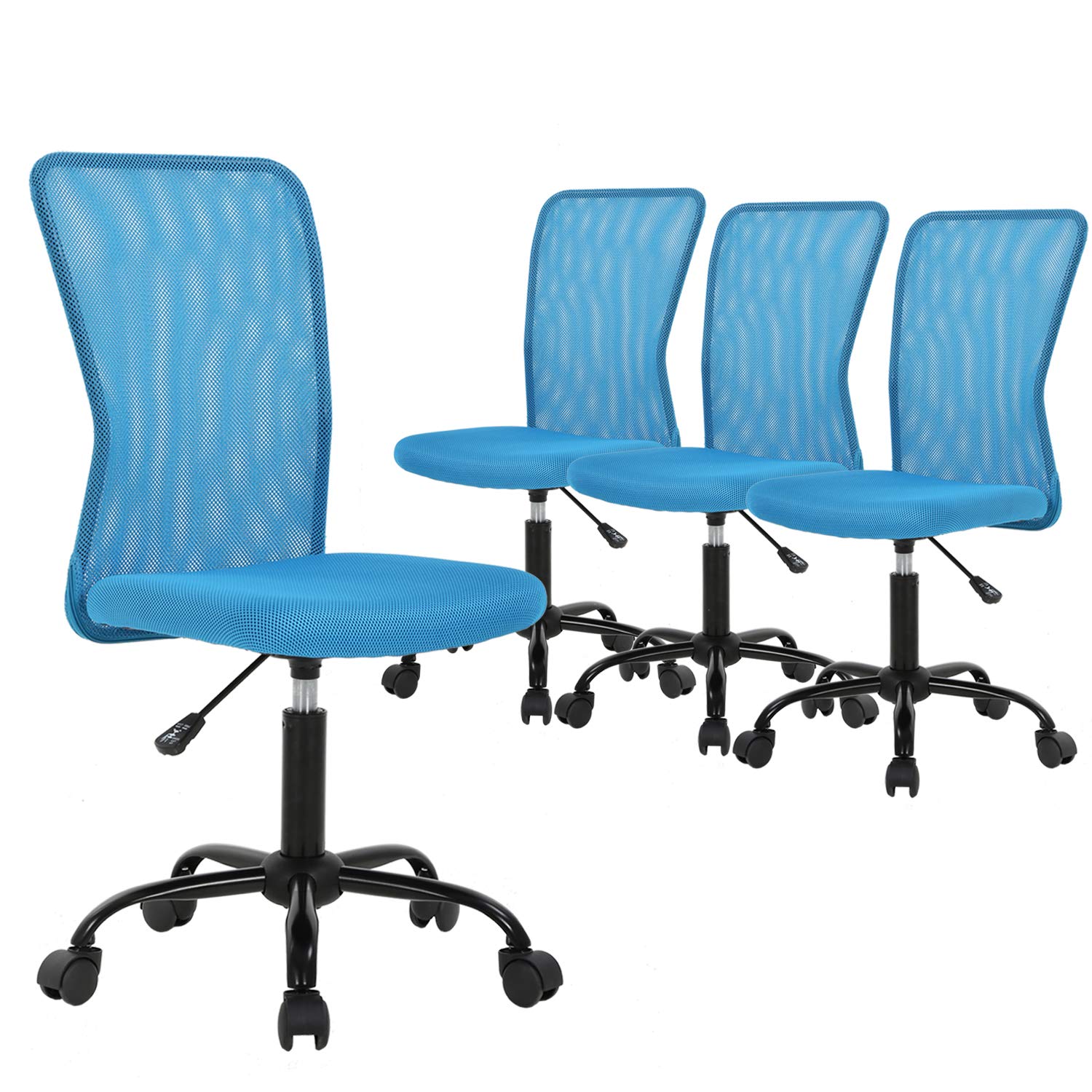 BestMassage Ergonomic Office Chair - Breathable Mesh Computer Chair with Lumbar Support, Armless Swivel Rolling Executive Chair for Back Pain Relief - Set of 4 Blue Chairs - Perfect for Home Office, Gaming & Workspaces