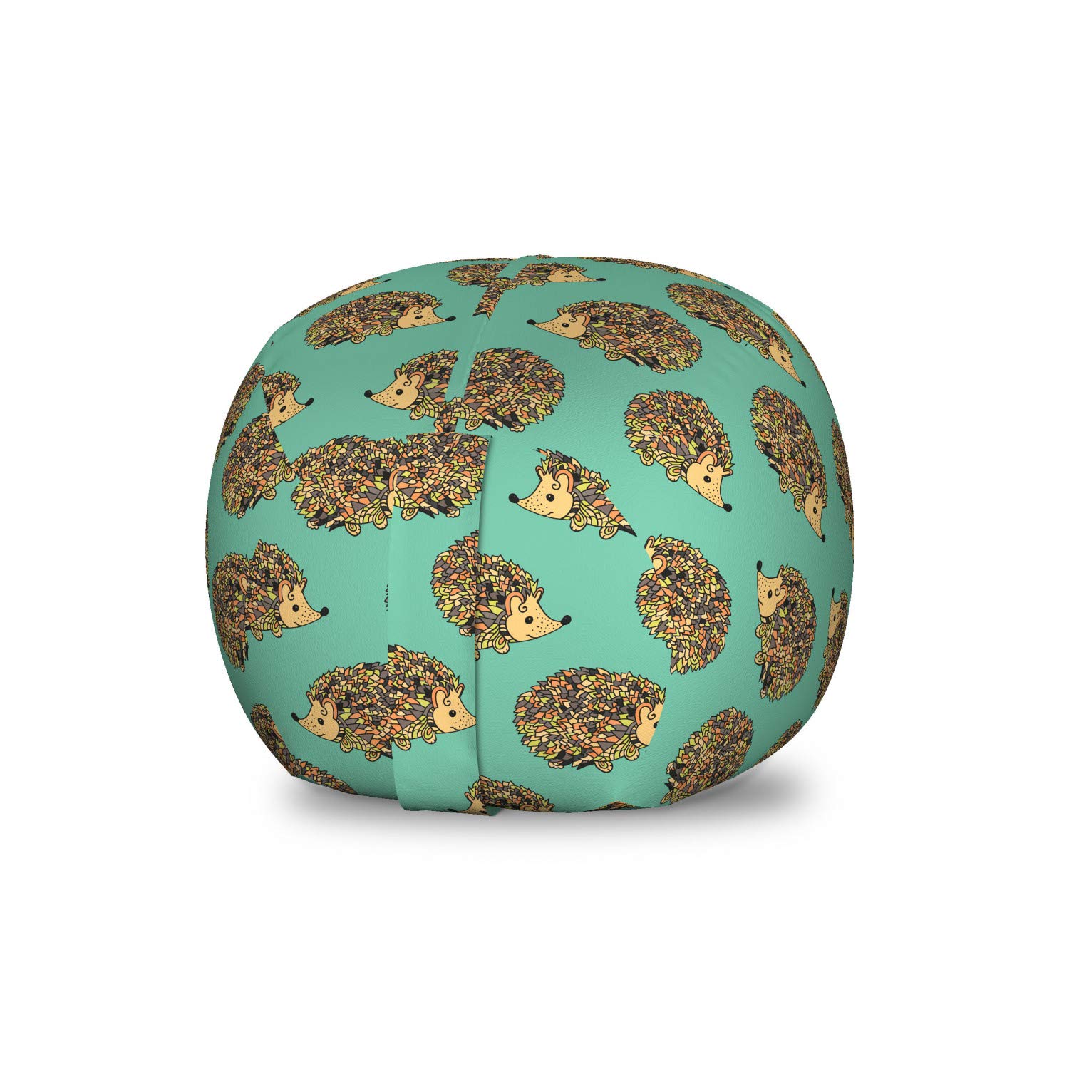 Ambesonne Hedgehog Toy Storage Bag Chair - Abstract Animal Design, Cartoon Style, Funny Faces, Washable Stuffed Animal Organizer, Small Size, Sea Green & Multicolor - Perfect for Kids' Room, Playroom, and Toy Storage Organization