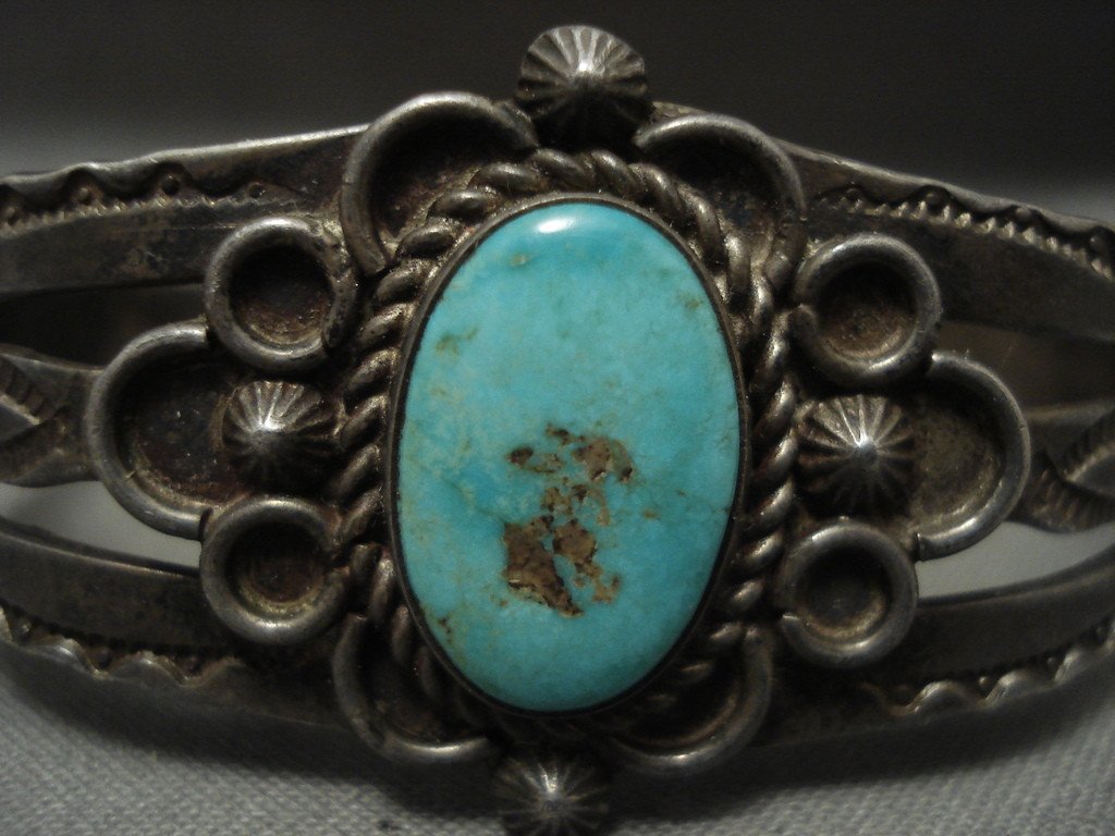 Vintage 1930s Navajo Natural Turquoise Native American Silver Bracelet - Handmade Southwest Jewelry for Women, Boho Fashion & Gift Idea