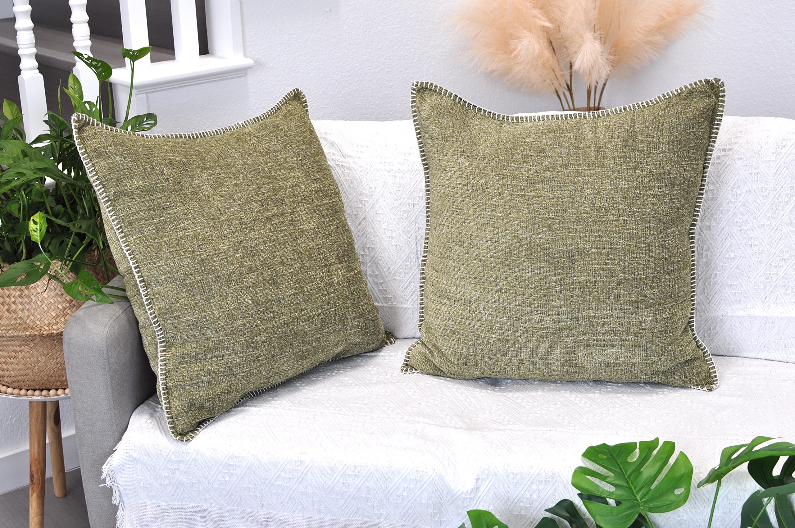 2-Pack 26x26 Inch Light Olive Green Extra Large Throw Pillow Covers - Soft Cozy Square Euro Pillow Cases for Couch, Sofa & Bed - Modern Oversized Decorative Euro Shams for Living Room, Bedroom & Home Decor