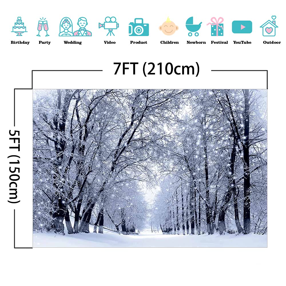 Winter Snowy Forest Photography Backdrop - 7x5ft Snow Covered Trees Holiday Portrait Background for Christmas Photo Booth, Family Portraits & Seasonal Scenes