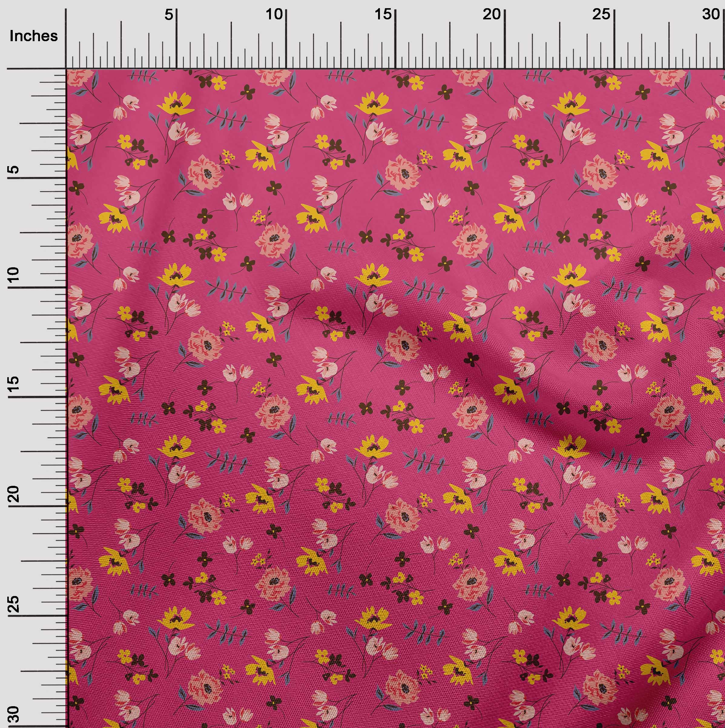oneOone Georgette Viscose Pink Floral Fabric with Leaves & Flowers Design - 42 Inch Wide Dress Material by The Yard | Perfect for Summer Dresses, Blouses, and DIY Fashion Projects