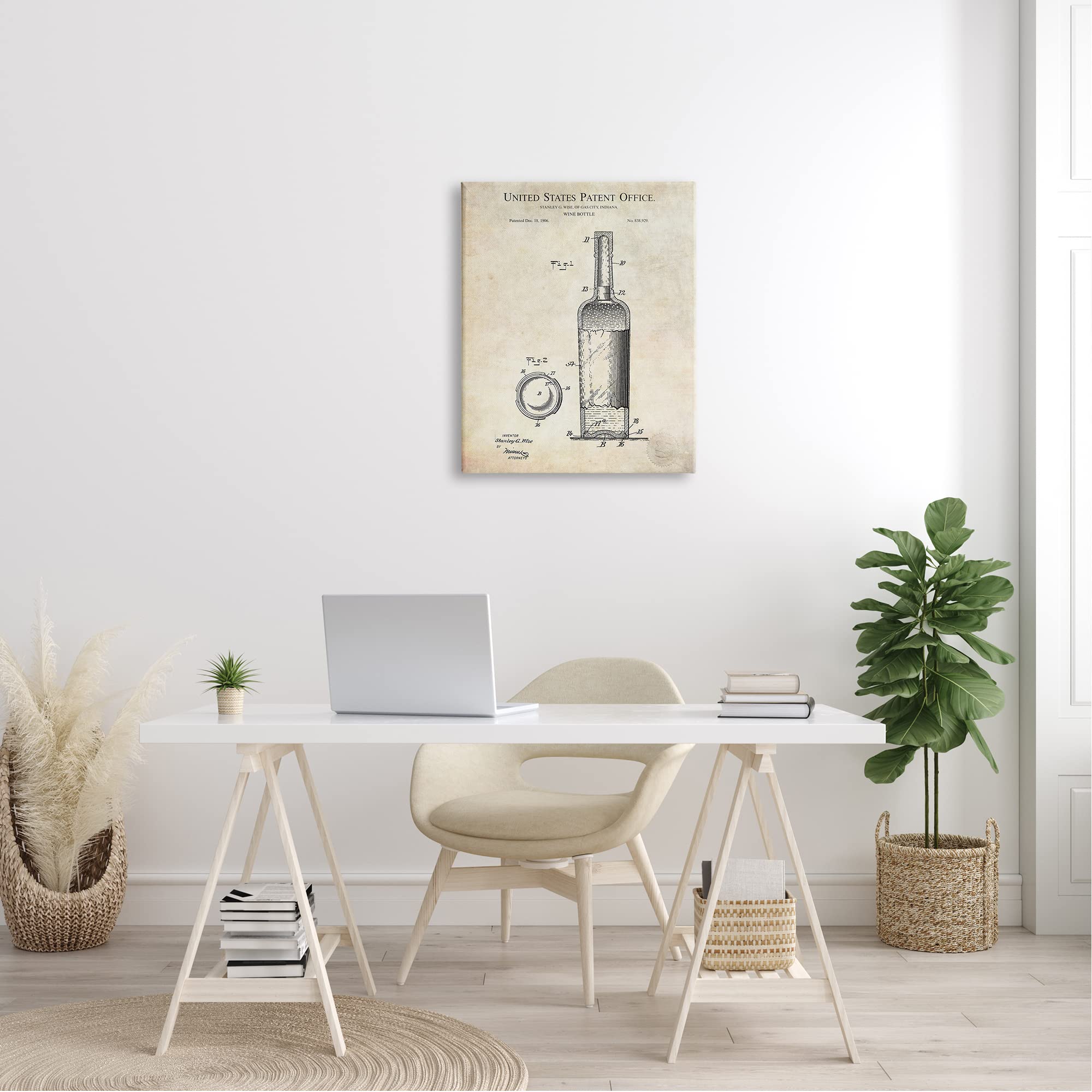 Stupell Industries Patent Text Detailed Wine Bottle Diagram Drawing by Karl Hronek - Perfect for Wine Enthusiasts, Home Bar Decor & Gift Ideas