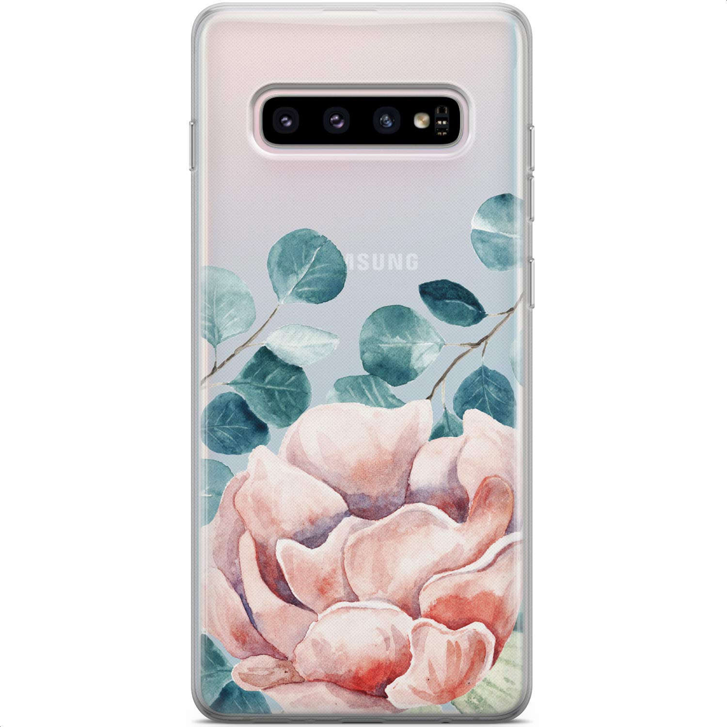 Samsung Galaxy S24 S23 Ultra S22 5G Plus S21 FE S20 S10 Phone Case - Flexible TPU Protective Cover with Floral Succulent Eucalyptus Design - Slim Lightweight Clear Silicone Case for Everyday Use & Travel Protection