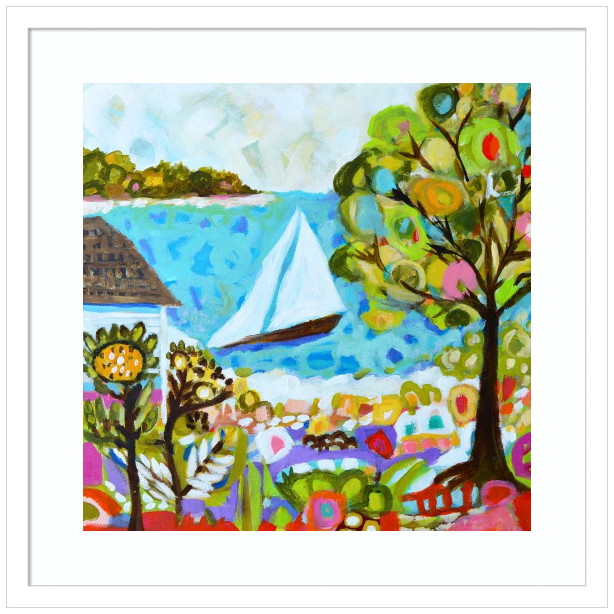 Amanti Art Framed Wall Art Print 21x21 - Nautical Whimsy V by Karen Fields | Coastal Landscape Painting | Whimsical Home Decor | Medium Size Poster Artwork for Living Room, Bedroom, Bathroom, Kitchen & Office | Perfect for Beach House Decor & Coastal Theme Interiors