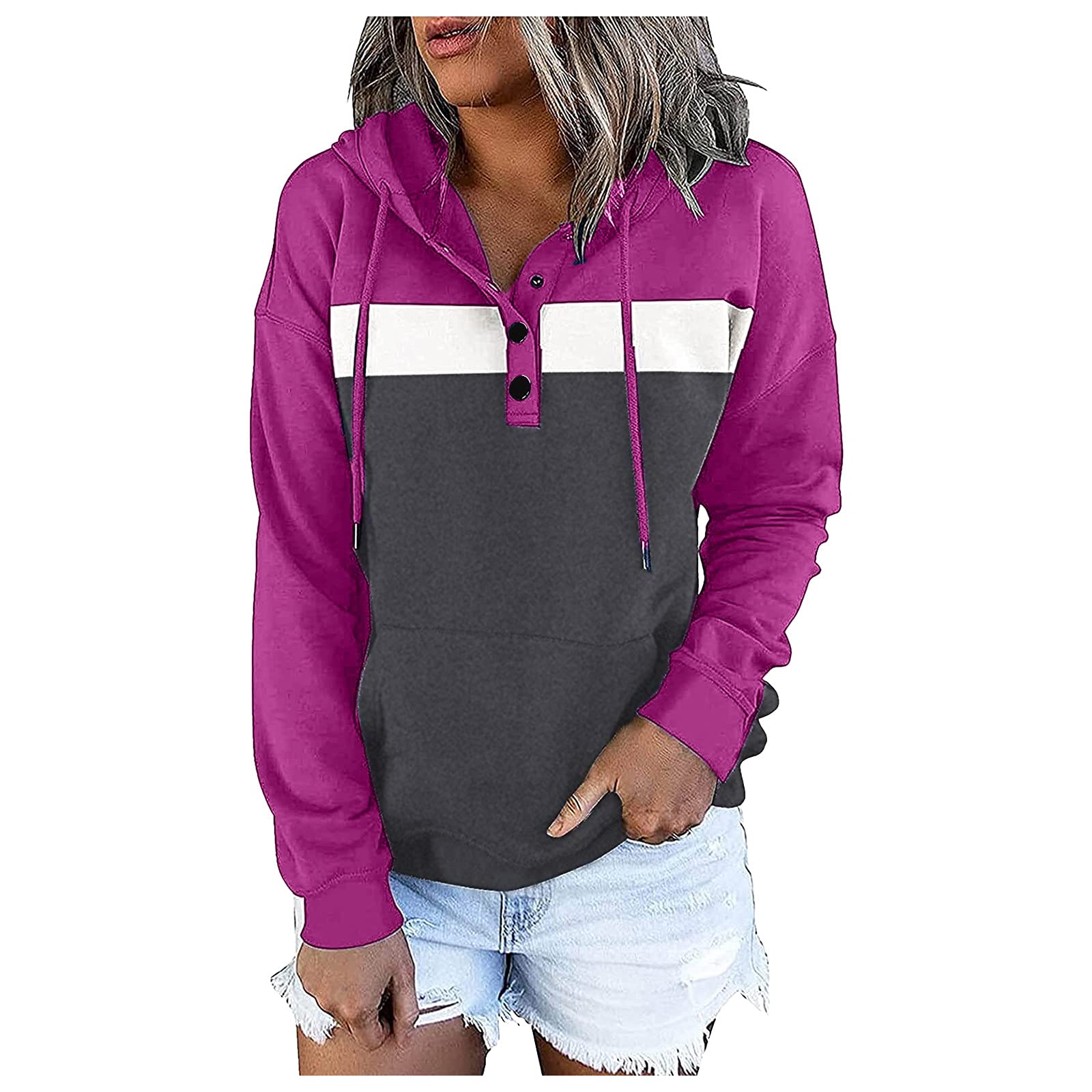 Women's Casual Long Sleeve Pullover Hoodie - Warm Checkered Crewneck Sweatshirt with Hook & Eye Closure | Perfect for Fall/Winter, Lounge Wear & Outdoor Activities