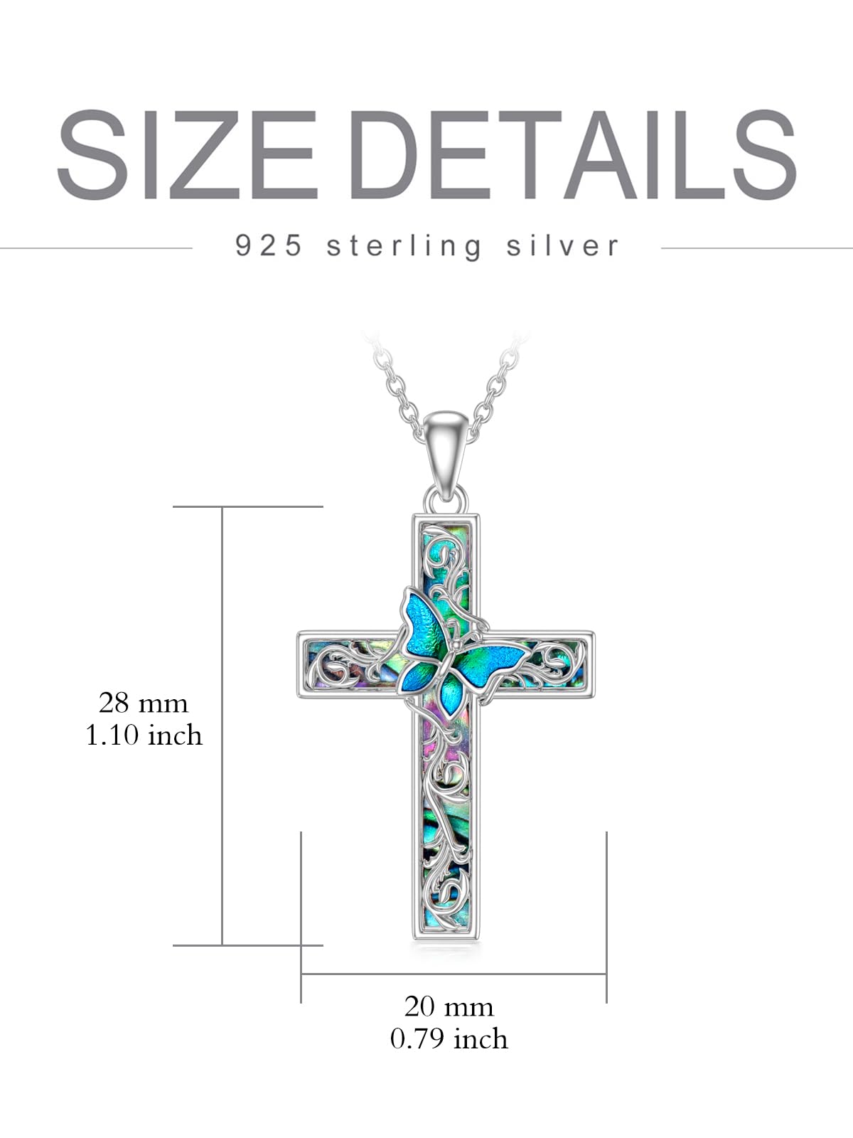 WINNICACA Sterling Silver Cross Necklace with Abalone Shell - Butterfly, Dragonfly, or Ladybug Pendant - Elegant Jewelry Gift for Women & Girls (Birthday, Anniversary, Christmas) - Perfect for Everyday Wear, Special Occasions & Gift Giving