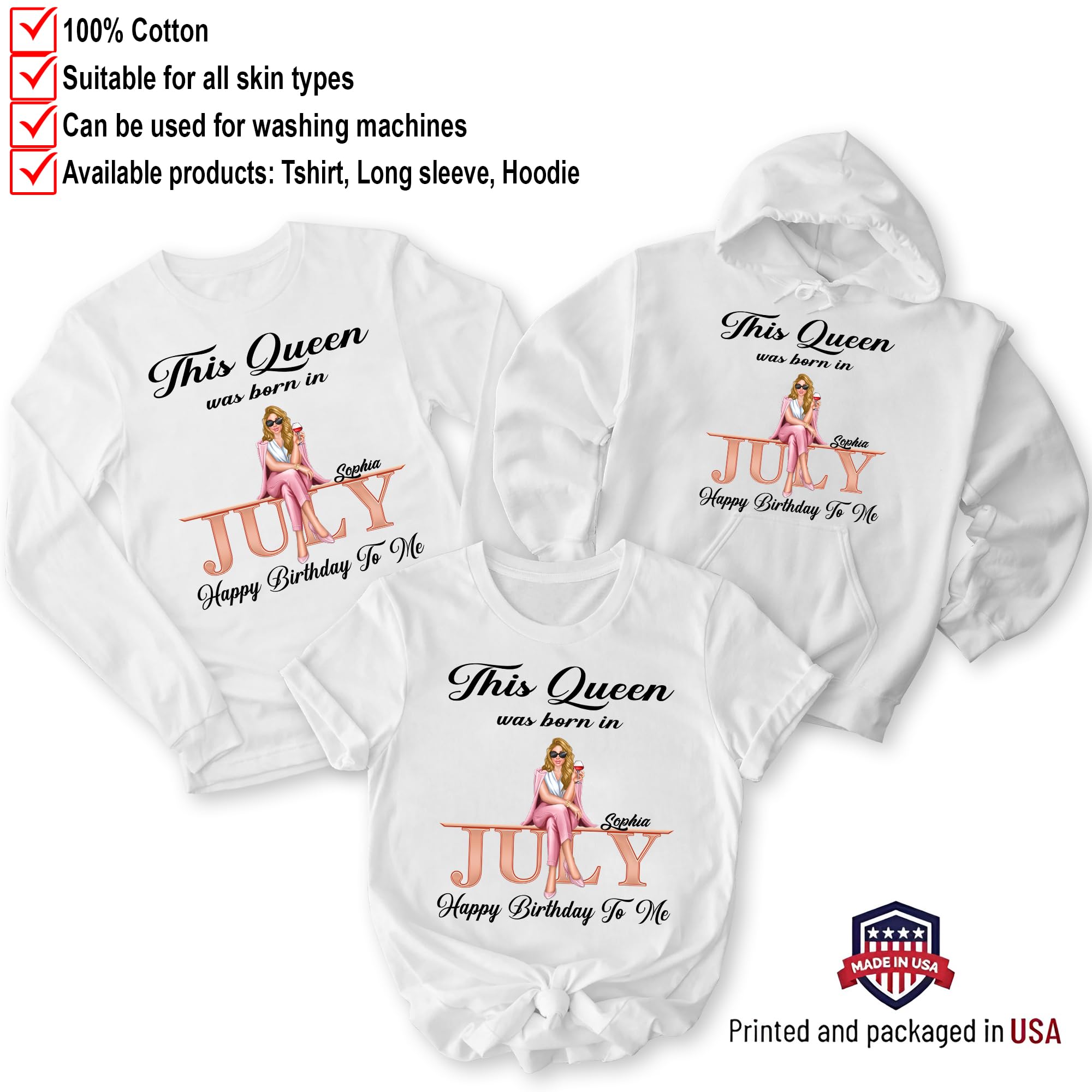 Personalized July Birthday Gifts for Women - July Birthday T-Shirt, Cute July Tee Shirt & Queen T-Shirt - Perfect for Birthday Parties, Summer Outfits & Casual Wear
