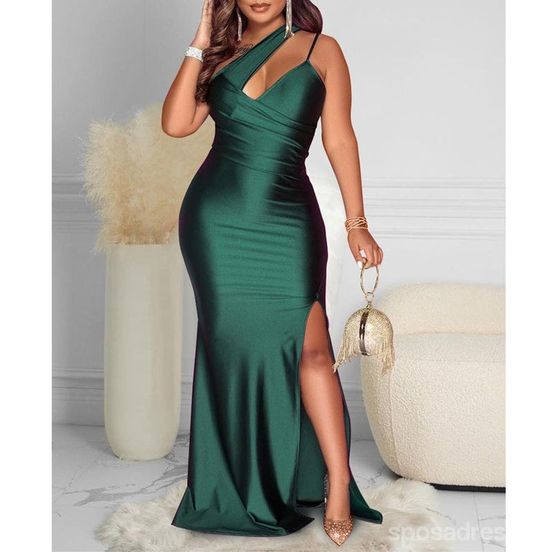 Emerald Green Mermaid One Shoulder High Slit Long Bridesmaid Dress - Elegant Formal Gown for Weddings, Prom & Evening Events (Style WG1338)