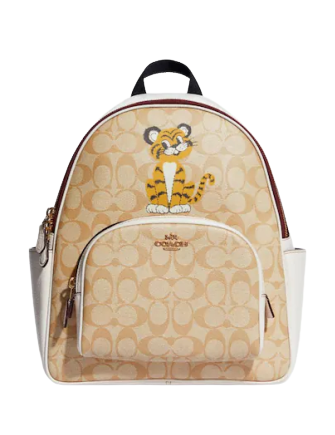 Coach Signature Canvas Tiger Print Court Backpack - Stylish Laptop Bag for Women, Perfect for Work, School & Travel