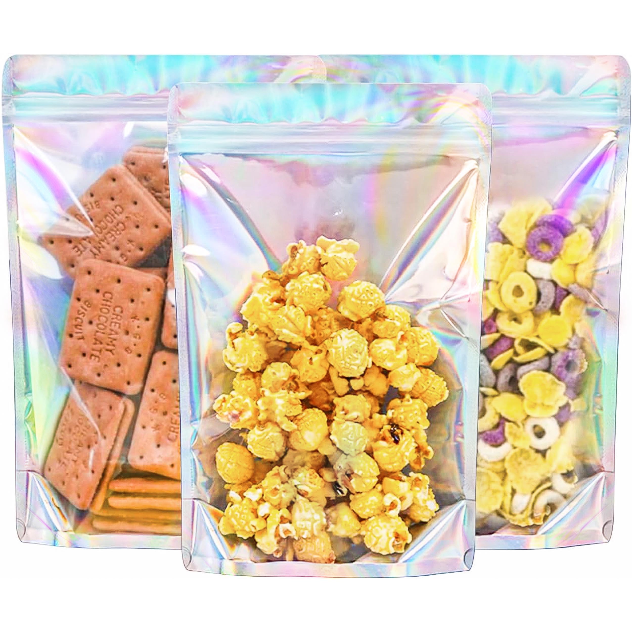 Stand Up Holographic Mylar Bags with Resealable Zipper - 6x9 Inch Small Business Packaging Supplies (100 Pack) | Perfect for Candy, Coffee, Tea & Snack Storage