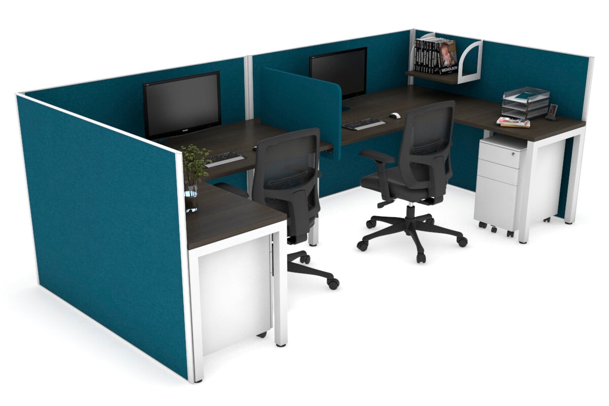 Quadro 2-Person Corner Workstation with Square Legs - U-Shaped White Frame Office Desk (1600L x 1800W) | Cable Management Scallop | Perfect for Home Office & Small Business Workspaces