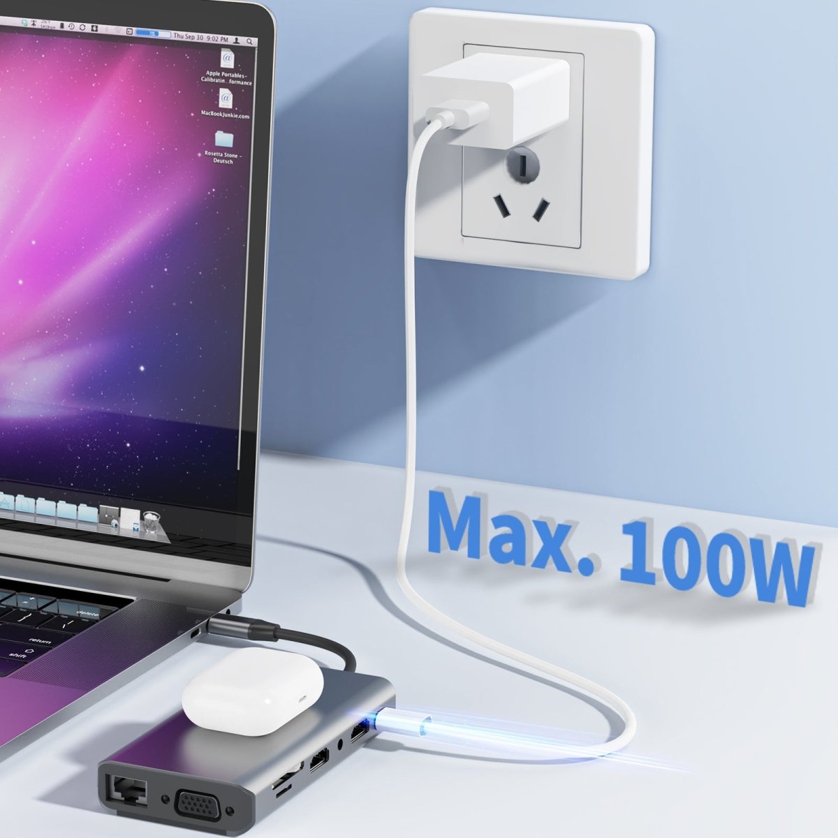 14-in-1 USB C Docking Station with Dual Monitor Support, Wireless Charging, 2 HDMI 4K, VGA, Ethernet, 100W PD, SD/TF Card Reader & 5 USB Ports - Compatible with Dell/HP/Lenovo Laptops - Perfect for Home Office, Remote Work & Multi-Tasking Professionals