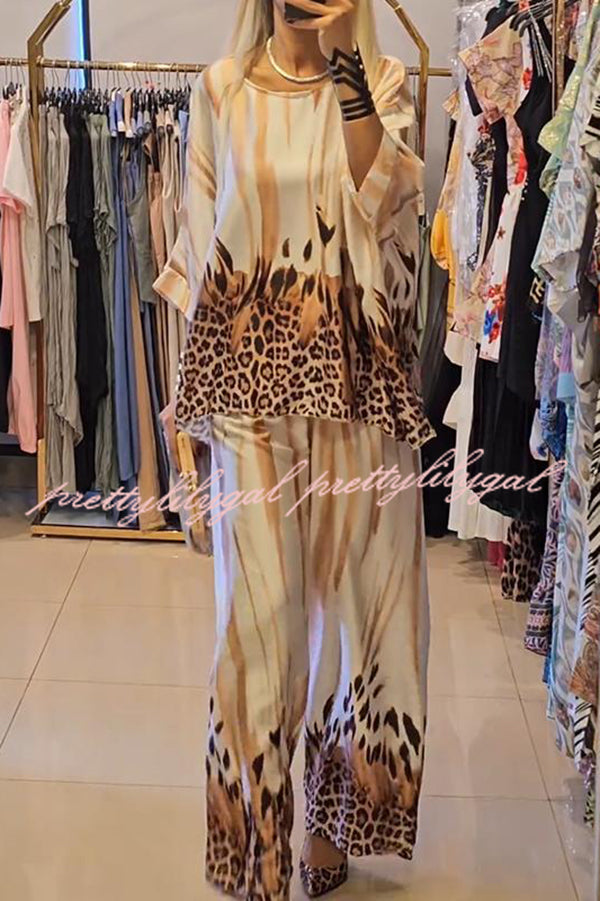 Stylish Printed Crew Neck Loose Top & Elastic Waist Casual Pants Set - Women's Trendy Outfit for Work, Travel & Everyday Wear