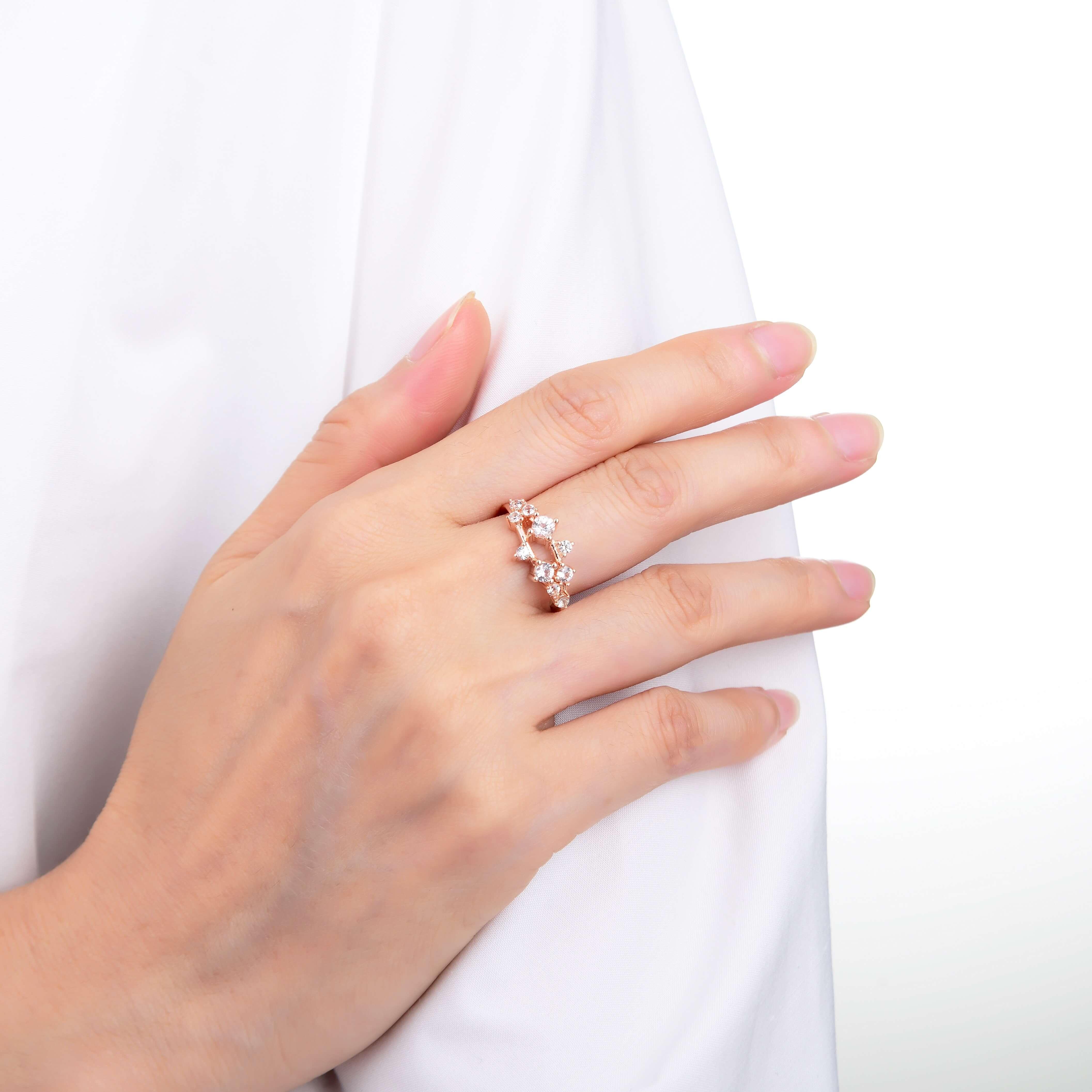 White Sapphire Cluster Ring for Women - Elegant Sterling Silver Gemstone Jewelry for Engagement, Wedding & Special Occasions