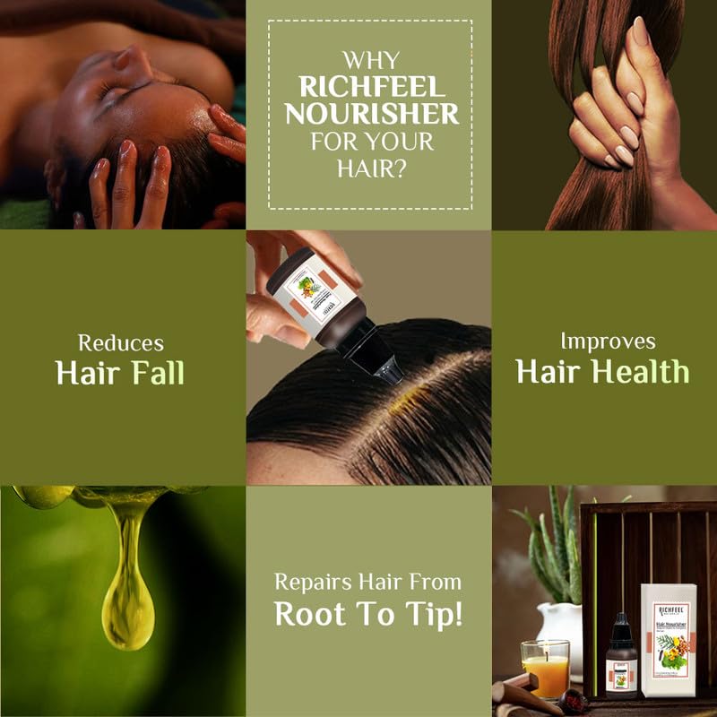 Richfeel Hair Nourisher Oil for Hair Fall Control & Growth Treatment | Trichologist-Developed Formula with High Concentration | 10ml | Reduces Breakage & Promotes Healthy Hair for Men & Women | Perfect for Daily Hair Care Routine & Scalp Massage