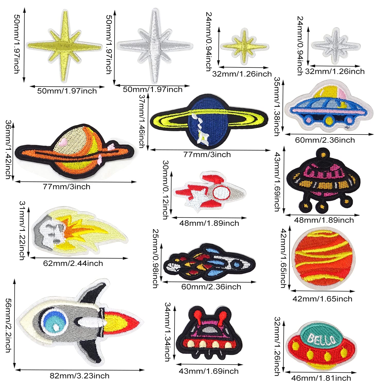 Honbay 26PCS Space Planet Astronaut Solar System Iron-On & Sew-On Patches - Embroidered Applique Stickers for Clothing, Backpacks, Caps & DIY Repair (26 Styles) - Perfect for Cosplay, School Projects & Space-Themed Decorations