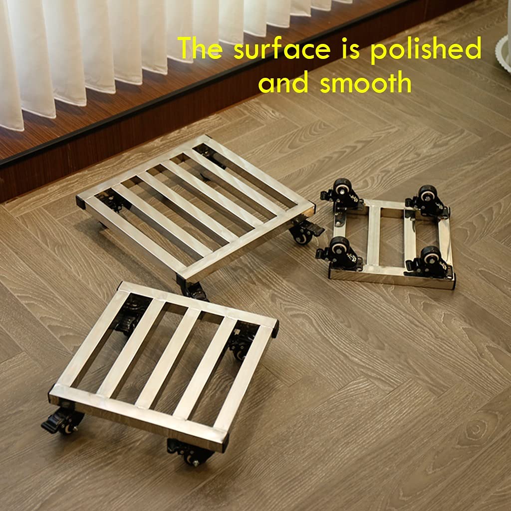 Stainless Steel Rolling Plant Caddy with Brake - 12In/16In/20In Wheeled Plant Stand for Indoor & Outdoor Use - Heavy Duty 150Kg Capacity (50x50cm) - Perfect for Home, Garden, Balcony, Greenhouse & Nursery Plant Care
