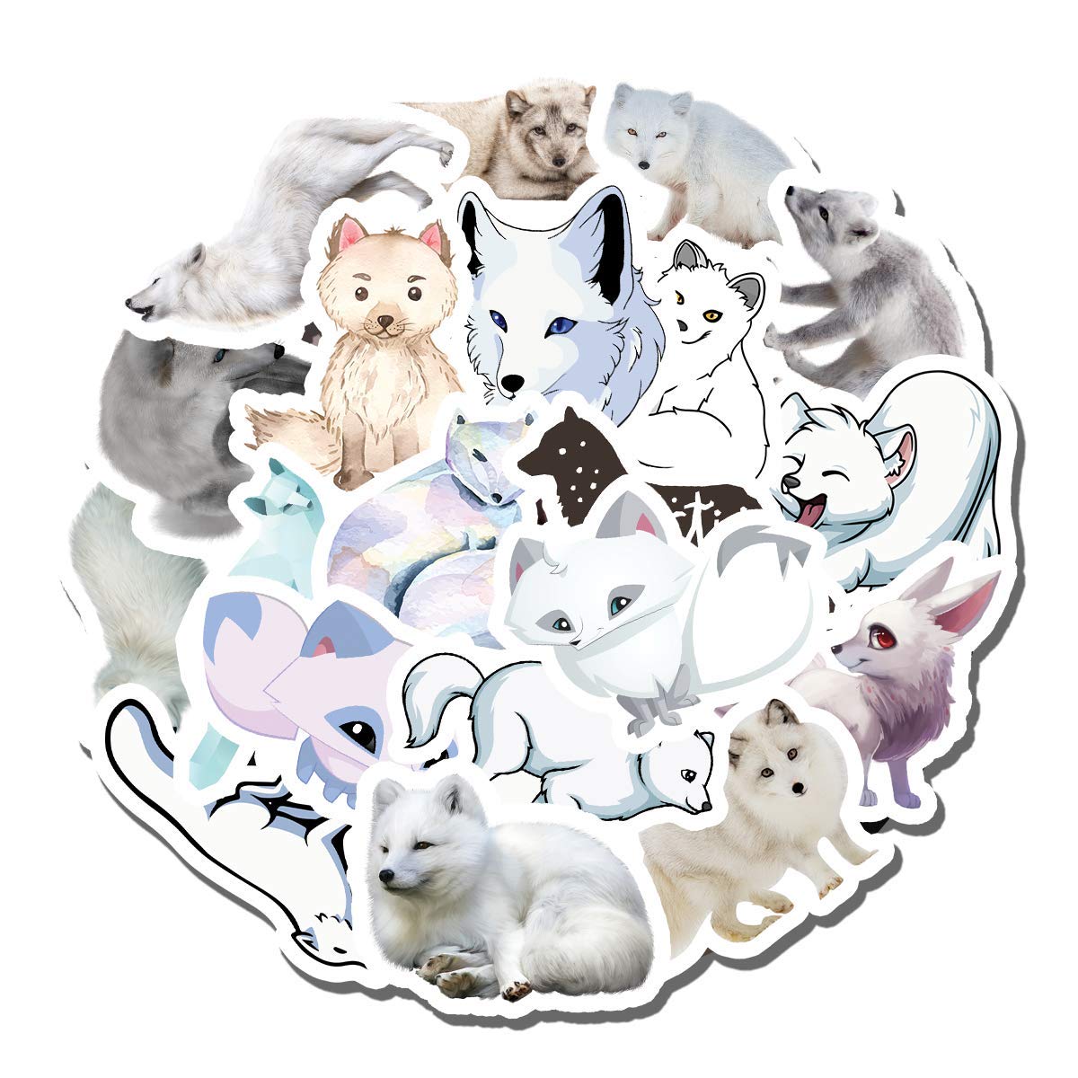 20 PCS Arctic Fox Aesthetic Vinyl Stickers - Colorful Waterproof Decals for Water Bottles, Laptops, Scrapbooking, Luggage, Guitar & Skateboard | Perfect for DIY Crafts, School Supplies & Personalizing Your Belongings