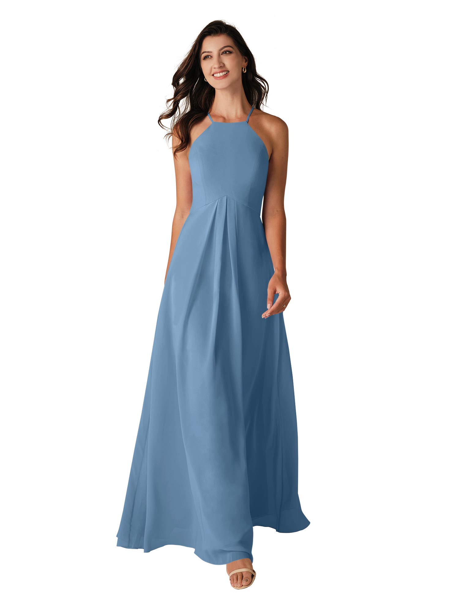 Elegant ALICEPUB Halter Chiffon Bridesmaid Dress - Long Formal Evening Gown with Keyhole Back for Weddings, Parties & Special Occasions