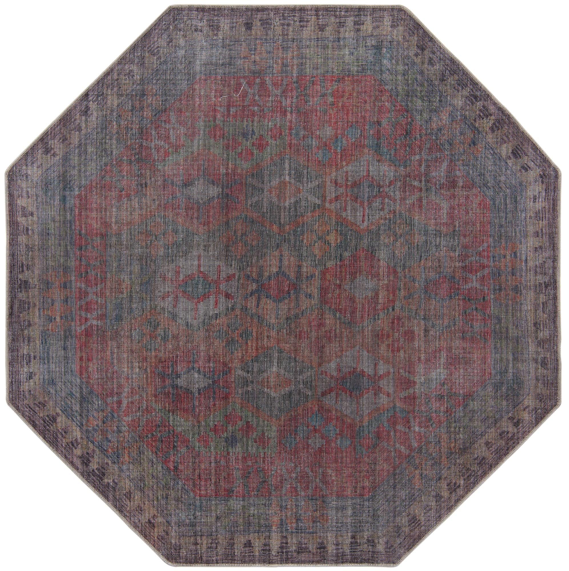 Washable Blue Flatweave Rug 8 Ft Octagon – Sisu Collection by Rugs.com | Non-Slip, Durable & Easy to Clean | Perfect for Living Room, Kitchen, Entryway, Bedroom & Office Decor