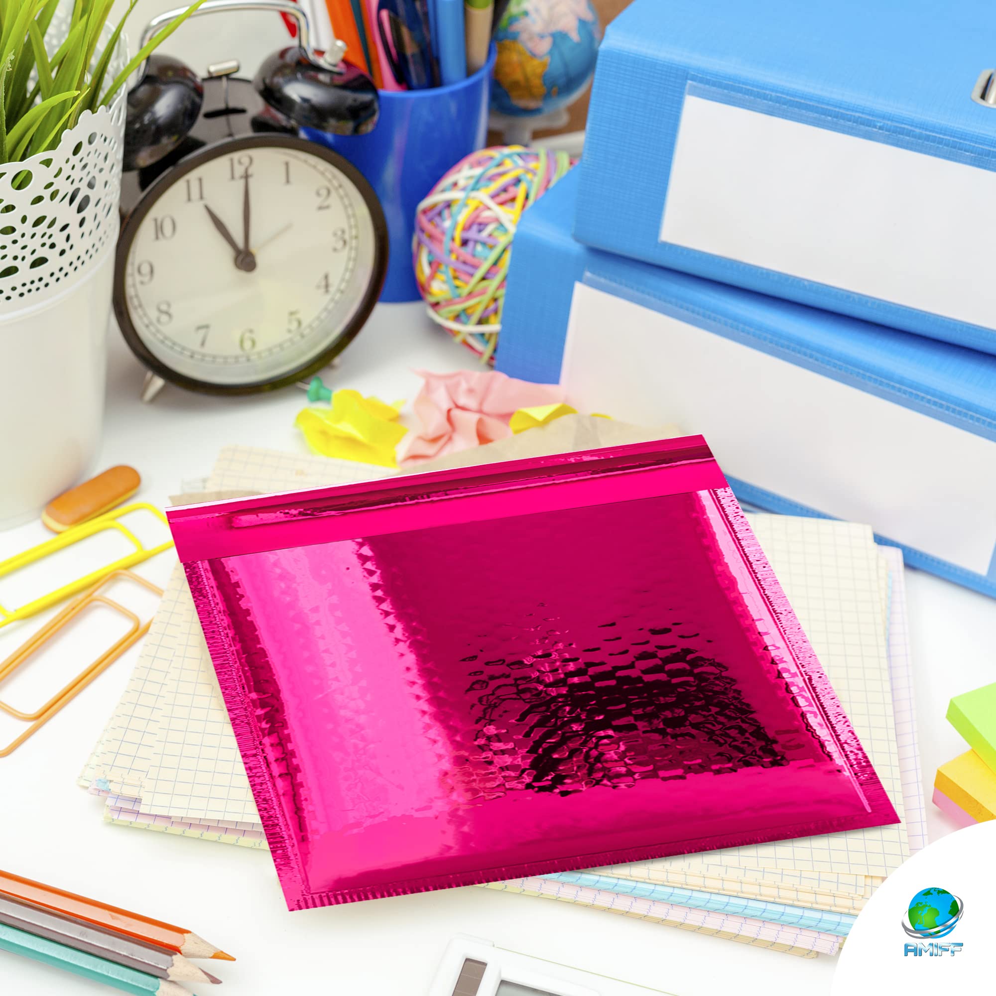 **Hot Pink Metallic Bubble Mailers 7.25 x 7 Inches - 250 Pack Waterproof Padded Envelopes for Shipping, Mailing & Protecting Fragile Items - Perfect for Jewelry, Cosmetics & Gifts**