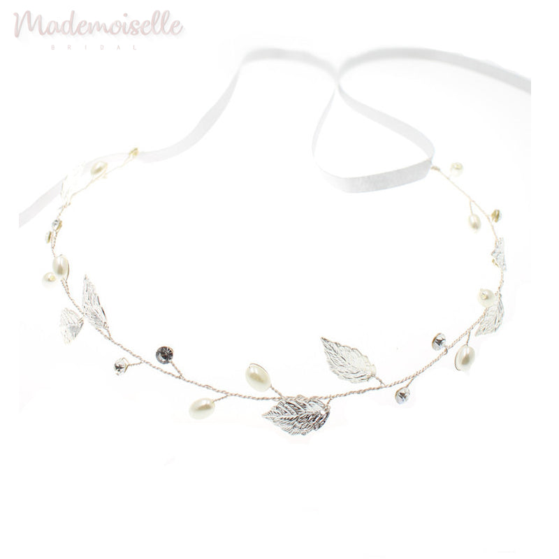Elegant Pearl and Leaf Hair Vine Headpiece - Bridal Wedding Hair Accessories for Boho, Vintage, and Romantic Styles