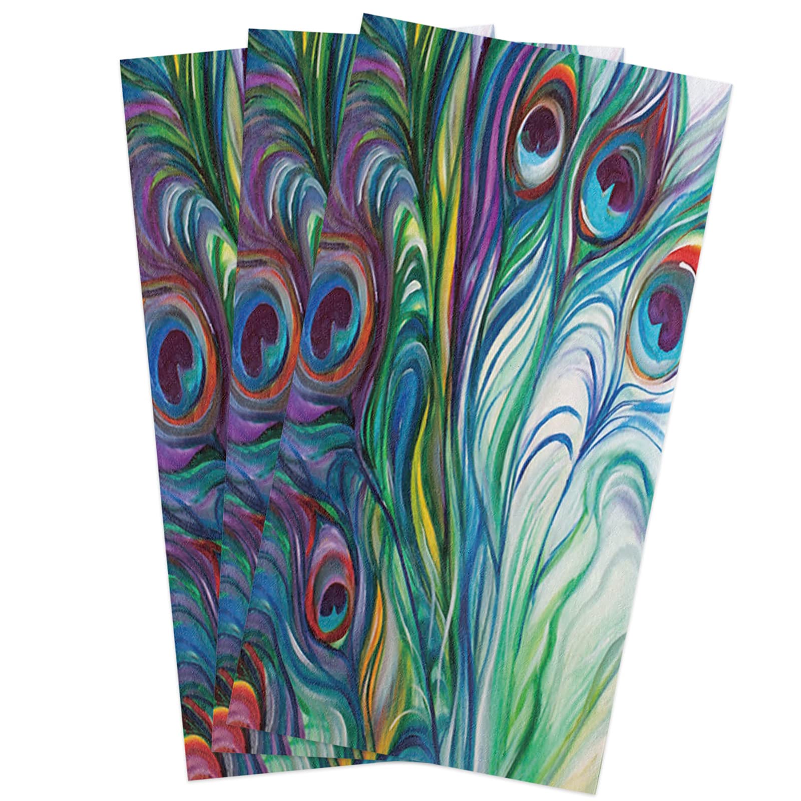 Colorful Peacock Feather Kitchen Towels - Soft, Absorbent & Quick Drying Dish Cloths (3 Pack) - Watercolor Farm Animal Design for Dishes, Countertops & Hand Drying - Durable Cleaning Cloths for Kitchen & Home Decor